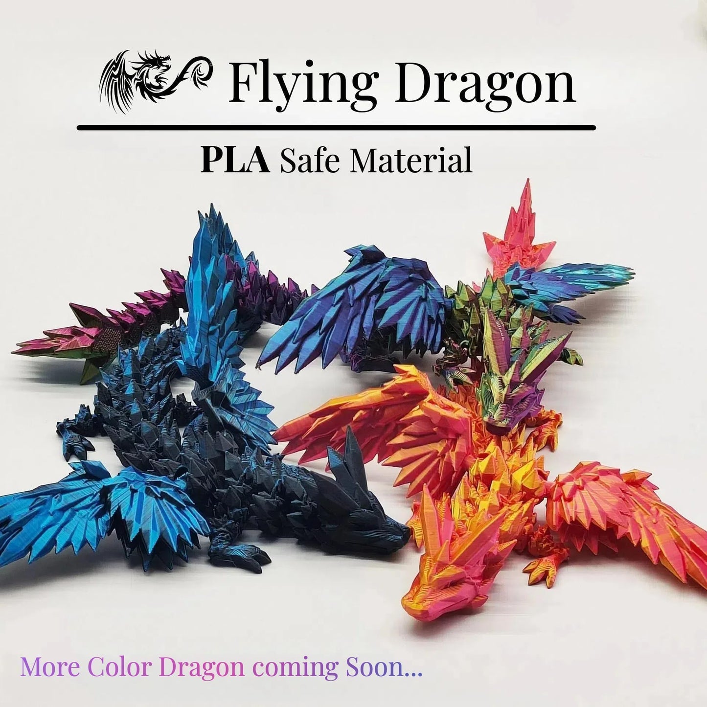 GemmiCho 11-Inch 3D Printed Dragon with Wings — Desktop Decor & Fun Fidget Toy for Kids & Teens
