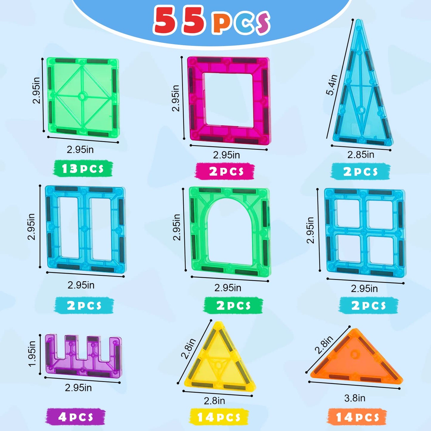 Gemmicc Magnetic Tiles 55 PCS Starter Set – STEM Toys for Kids | Build, Learn, Imagine