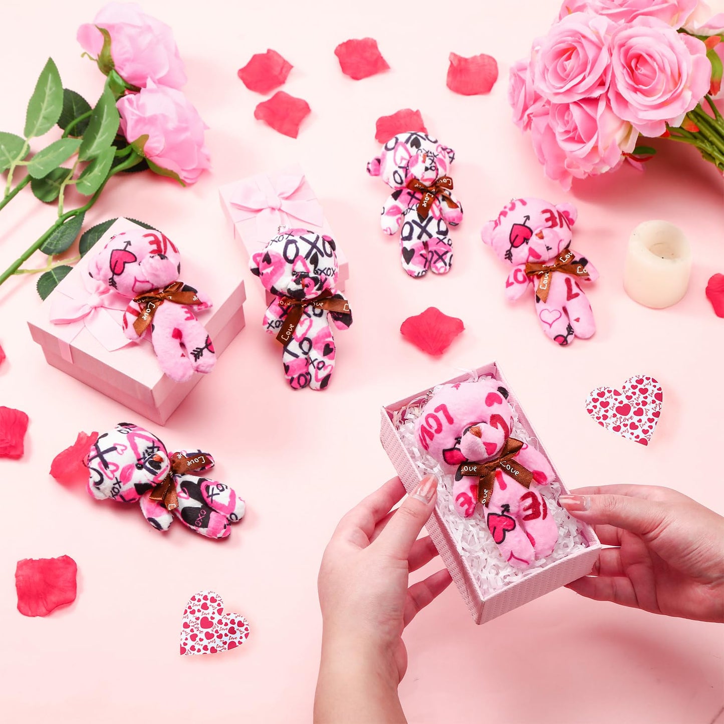 Gemscream 36-Pack Valentine Plush Bears with Heart Cards – 4in, 2 Styles