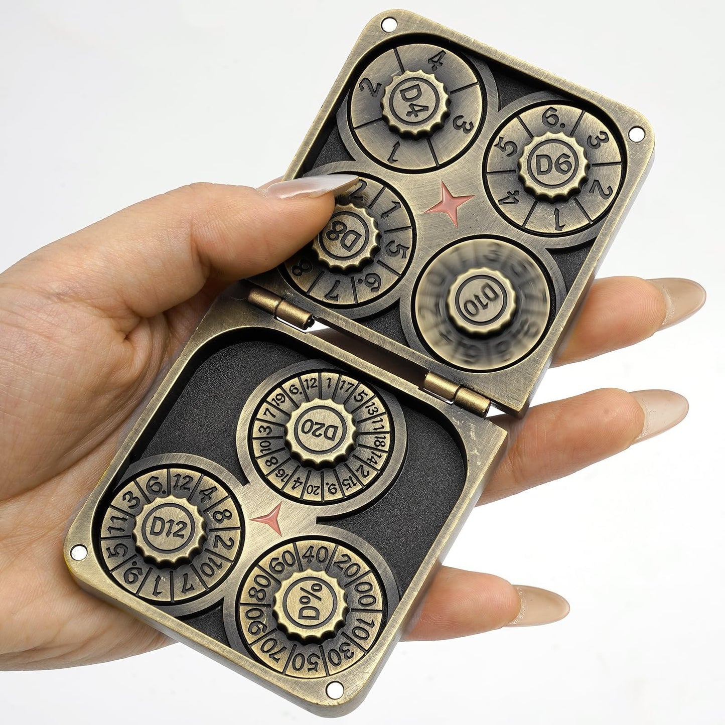 Generic 7-in-1 Dice Spinner – Foldable Antique Bronze DND Dice Set