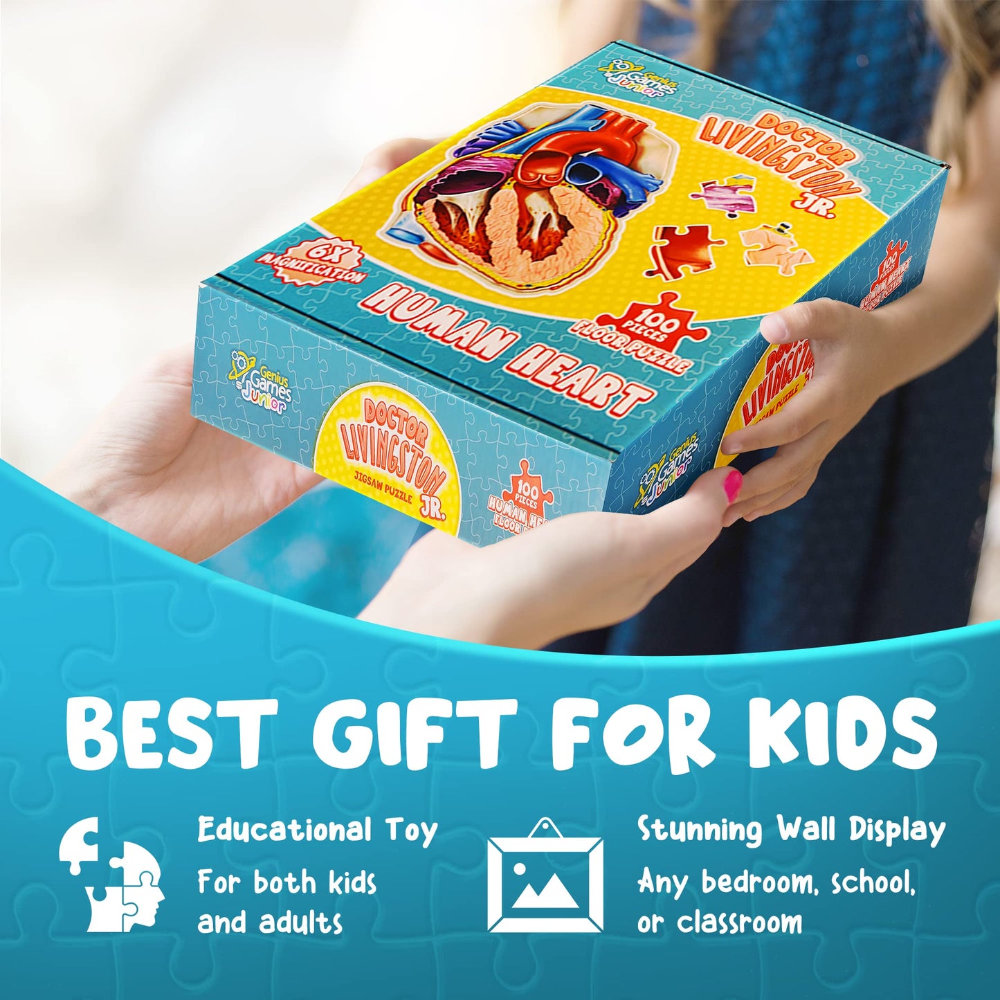Genius Games Human Heart Anatomy Floor Puzzle — 100-Piece Jigsaw for Kids & Teens | Dr Livingston Jr