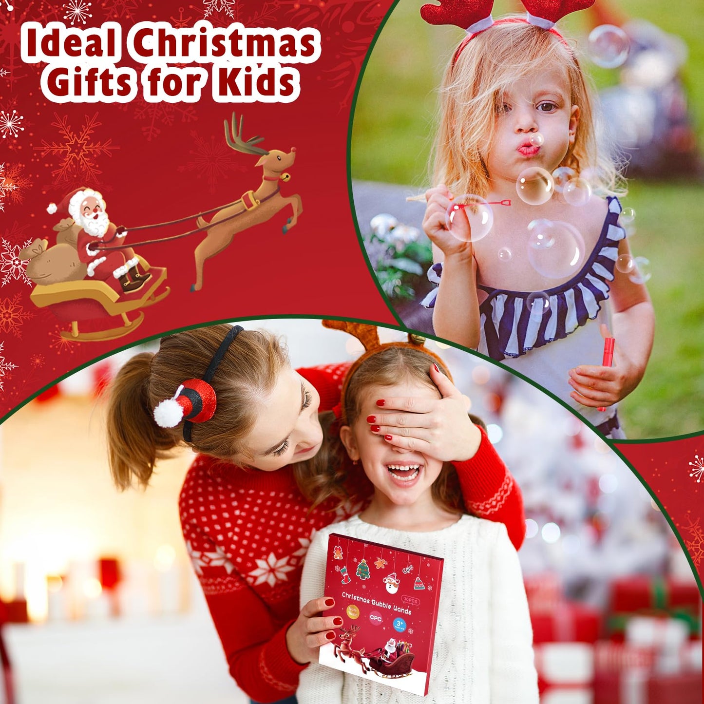 Genuvi Christmas Mini Bubble Wands – 30-Pack Party Favors for Kids