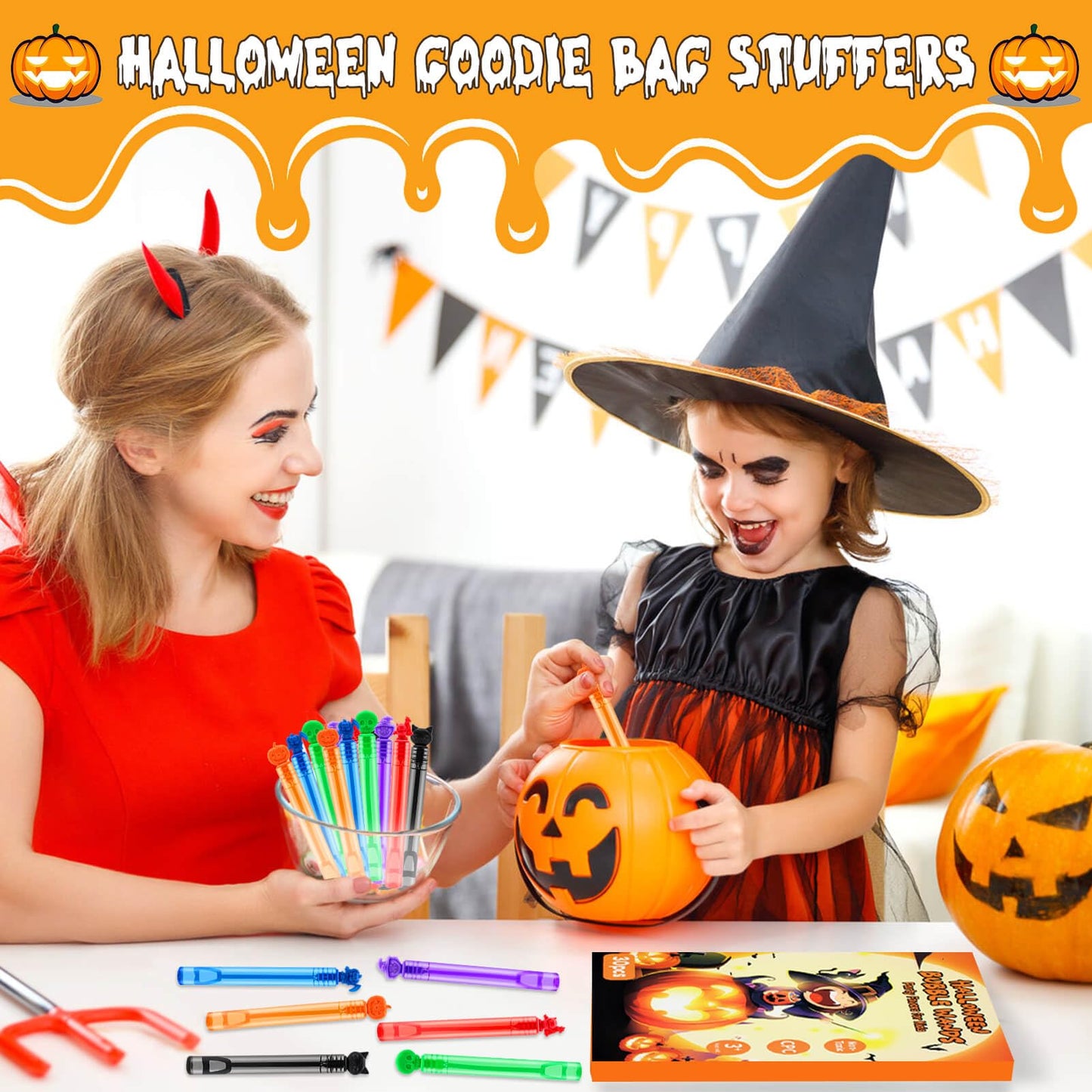 Genuvi Halloween Bubble Wands – 30 Count Party Favors & Goodie Bag Fillers