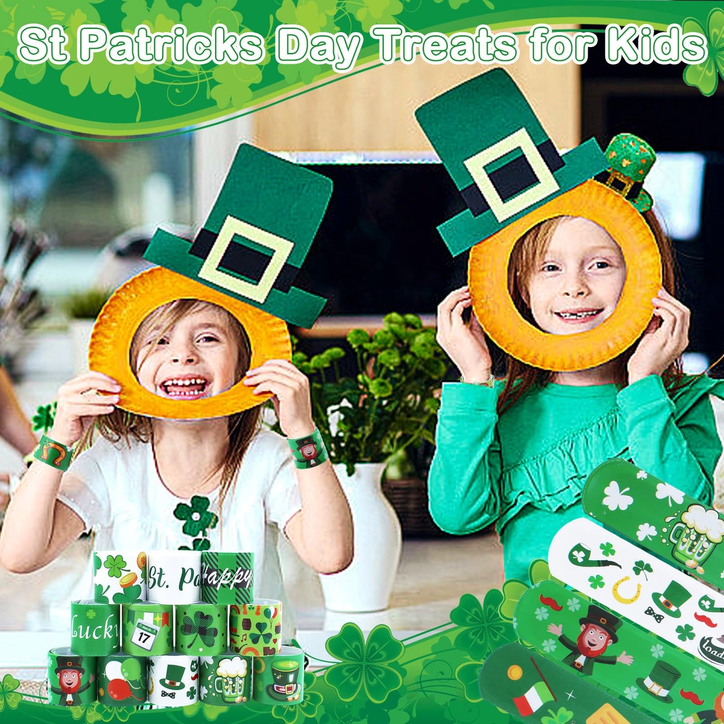 Genuvi St. Patrick's Slap Bracelets – 36pc Shamrock Snap Bracelets Bulk Party Favors