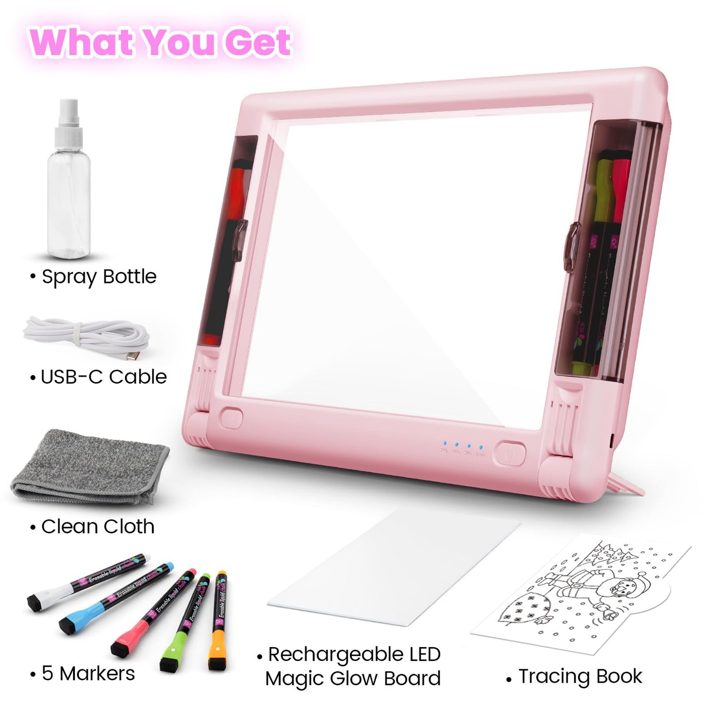 Geokay 15-Inch Rechargeable LED Drawing Board — 9 Neon Color Modes, 5 Markers & 10 Tracing Sheets