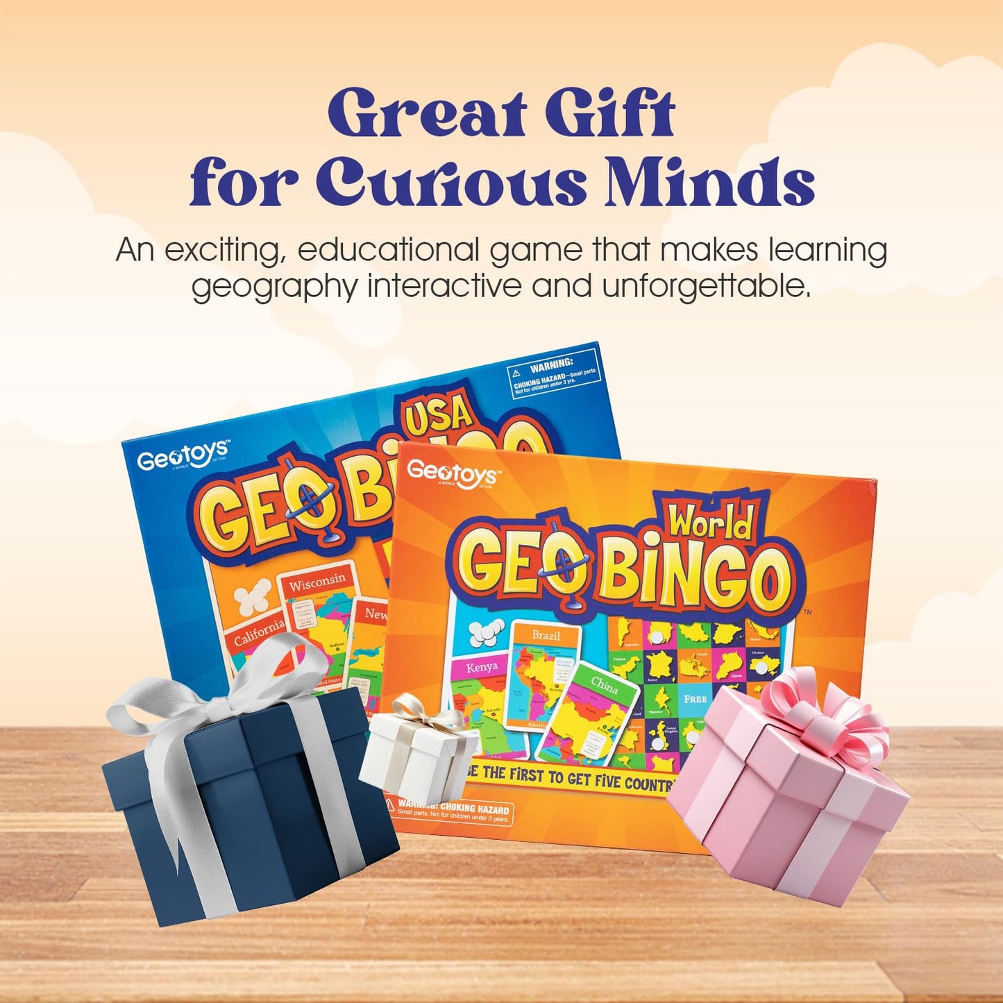 Geotoys GeoBingo Set — World & USA Geography Bingo for Kids 4+