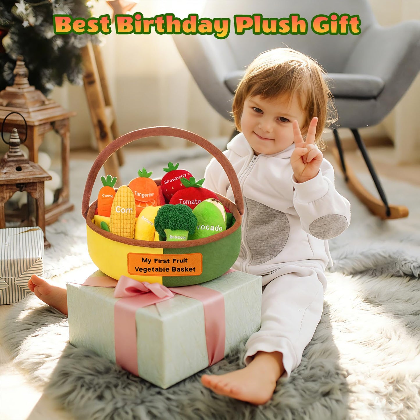 GERBIT My First Fruit Vegetable Basket Plush – 8 Plushies for Toddlers