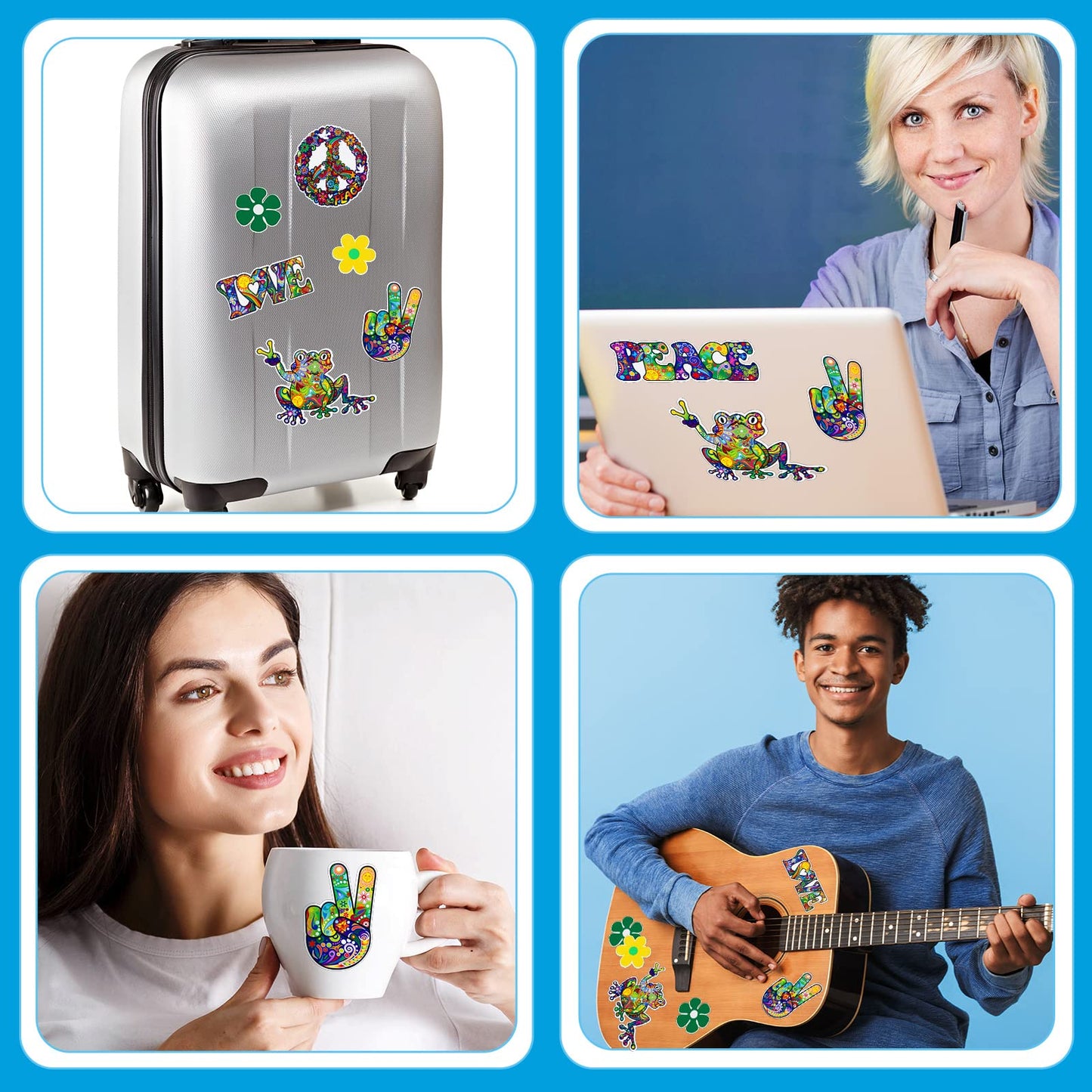 Gersoniel 32-Piece Hippie Stickers Set – Peace Sign, Flowers & Love Car, Laptop & Water Bottle Decals