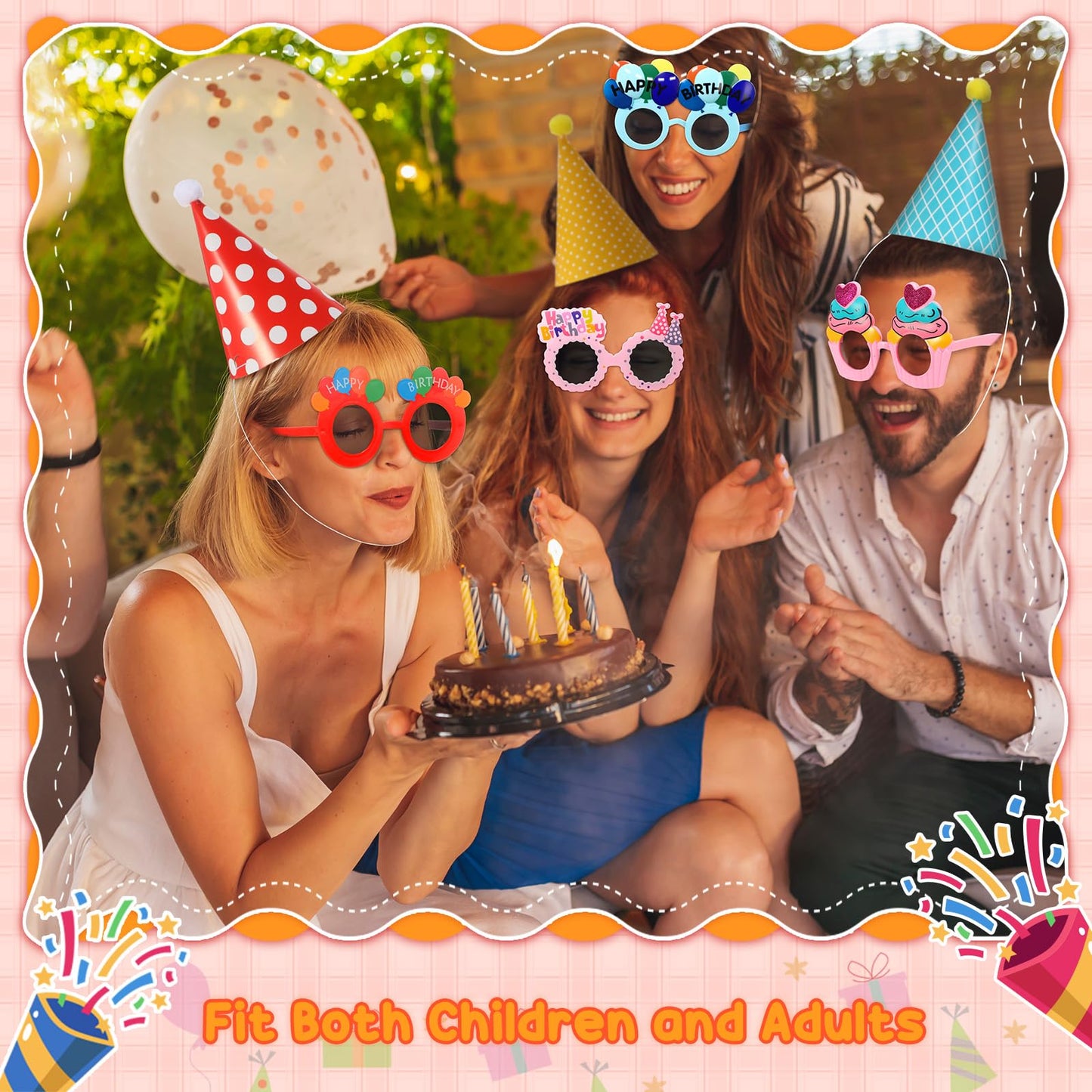Gersoniel 24 Pcs Birthday Party Hats Set – Cone Hats with Pom Poms & Glasses for Family Celebrations