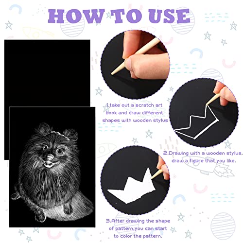 Gersoniel 100 Pieces Scratch Paper Art Set – Black Scratchboard Kit with Wooden Stylus