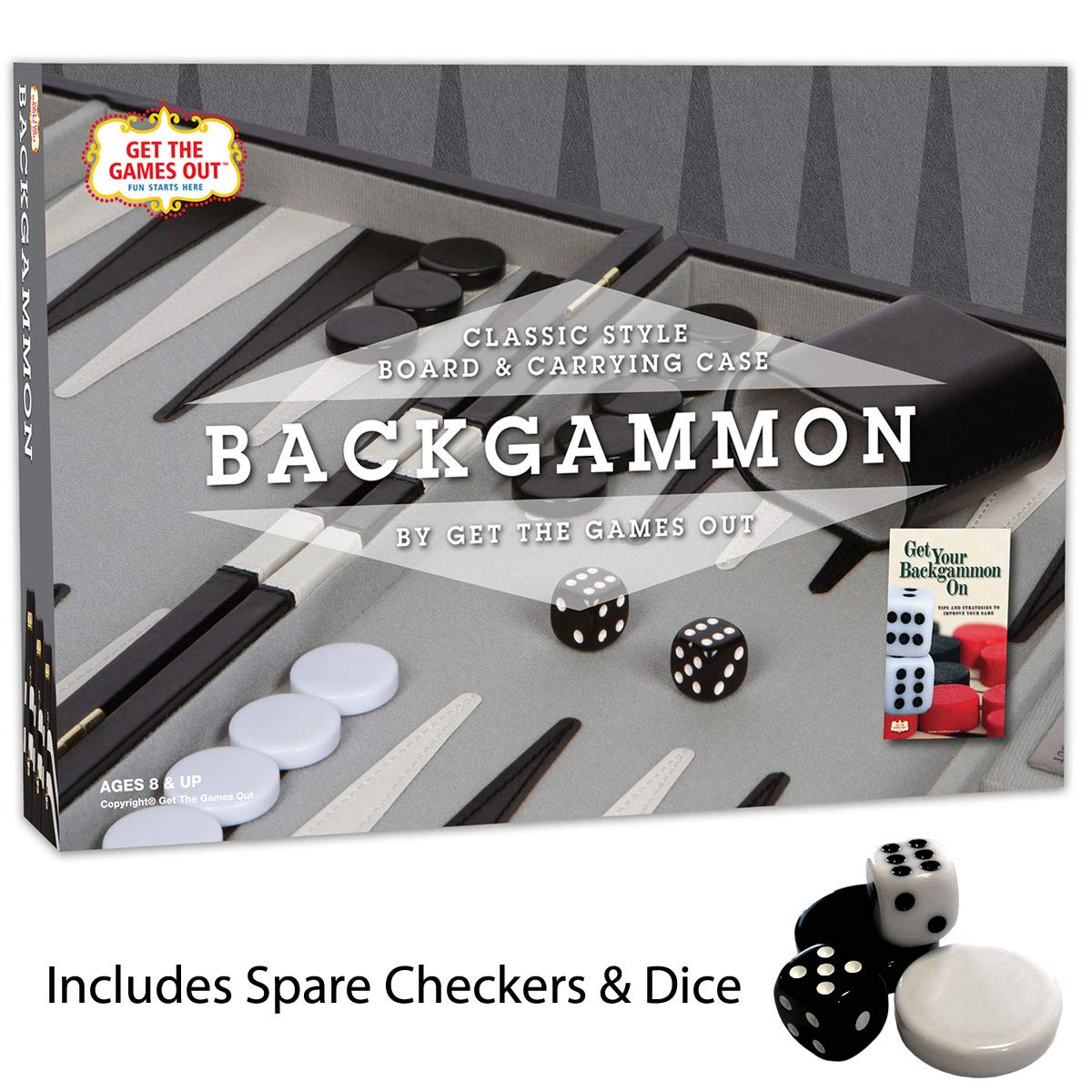 Get The Games Out Backgammon Set – 2 Players, Medium (Black) with Strategy Guide