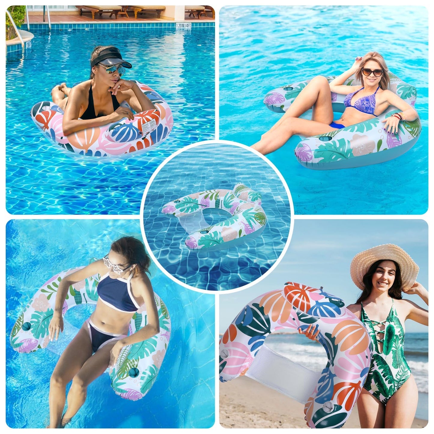 GG ZHONG QUAN 2 Pack Pool Float Chairs with Cup Holders – Lounge Hammock Floats for Pool, Beach, Ocean
