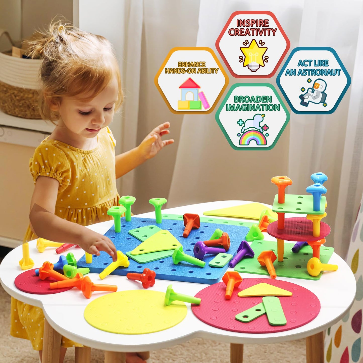 Ggiibro Peg Board Toy Set 101Pcs – STEM Building & Montessori Sensory Toys for Kids 3-6