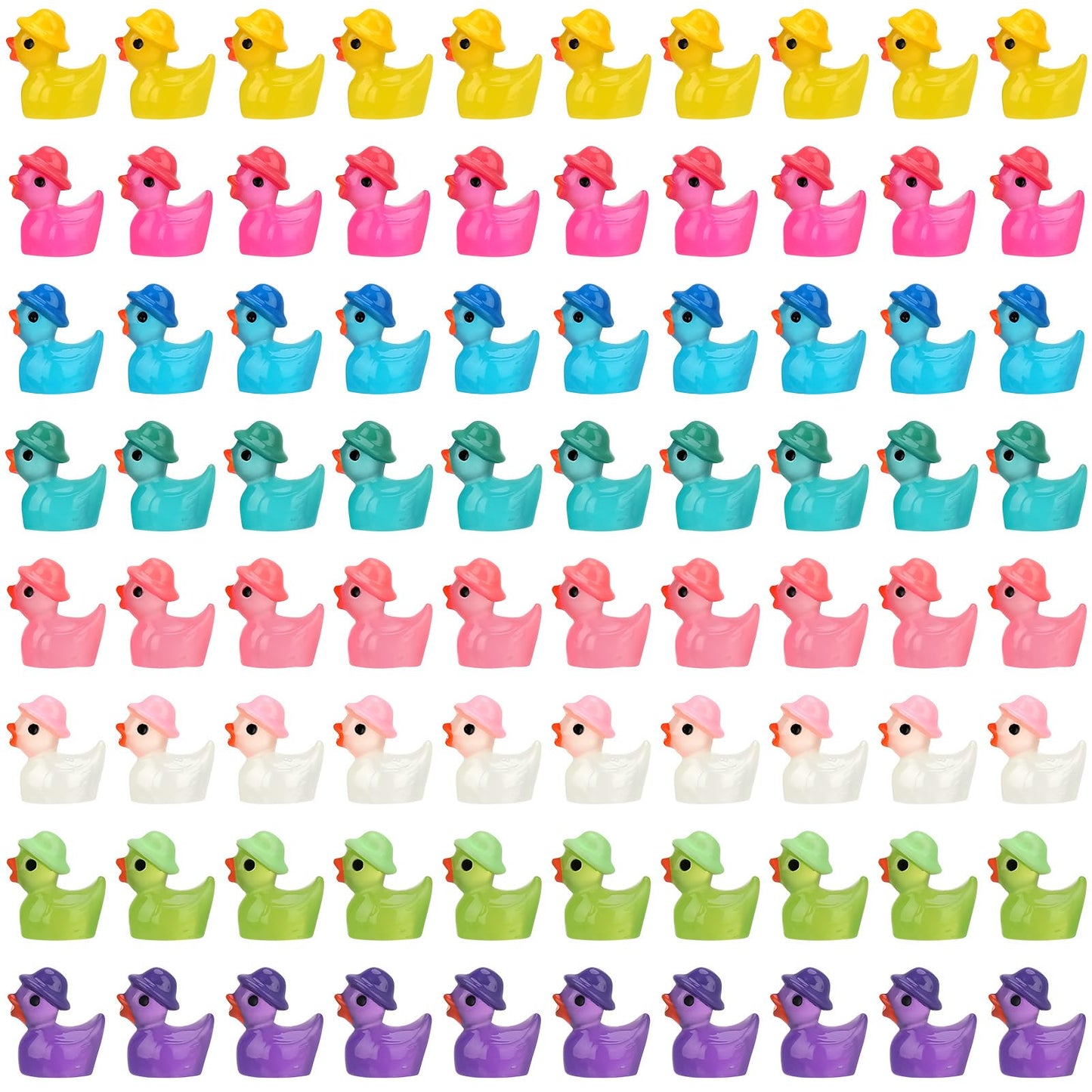 GGSTDDUP 80 Pack Luminous Mini Resin Ducks – Glow-in-the-Dark Tiny Ducks for DIY Crafts, Cakes & Micro Landscapes (8 Colors)