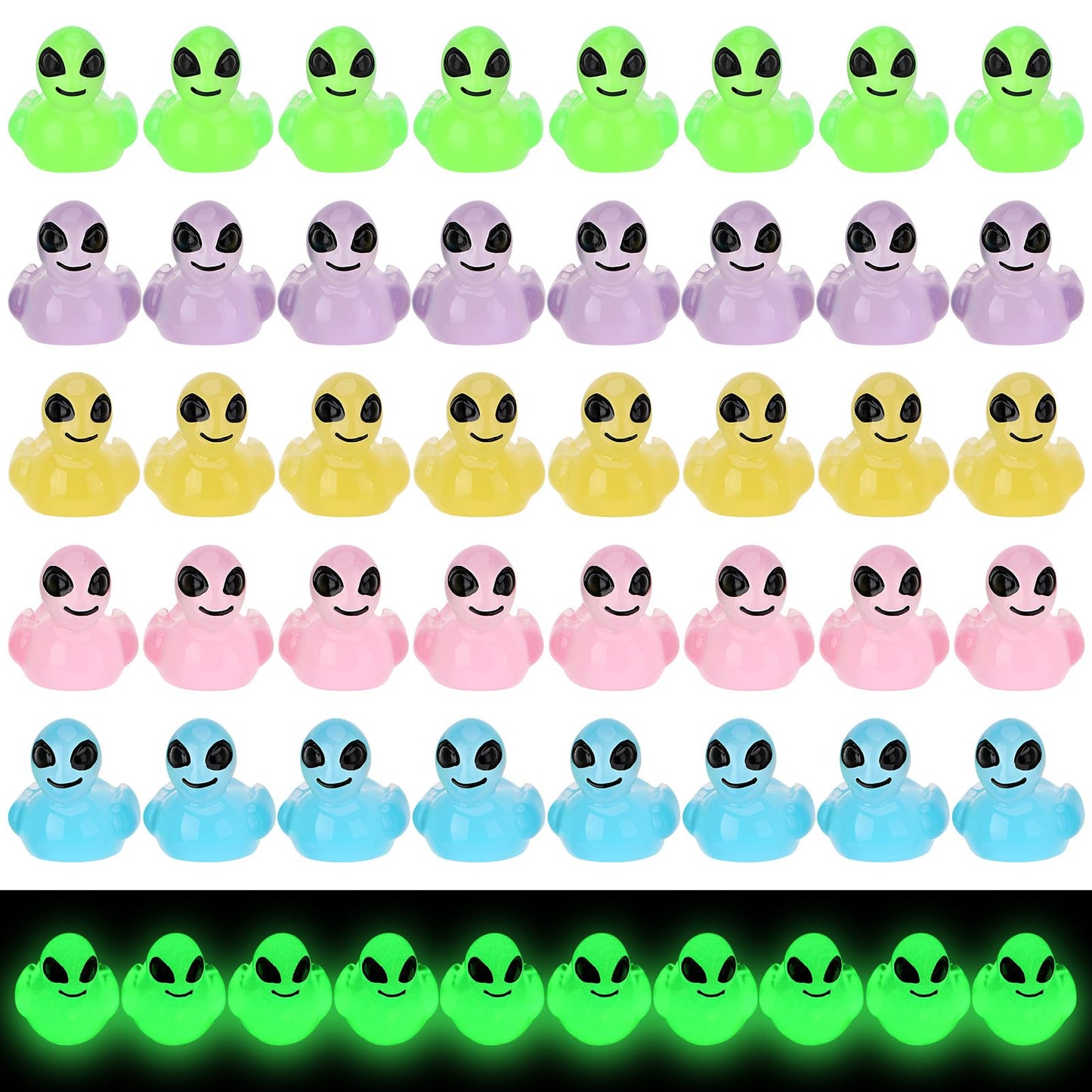 GGSTDDUP 50 Pcs Mini Alien Ducks Glow in the Dark – Tiny Resin Figures for Space Parties & Halloween