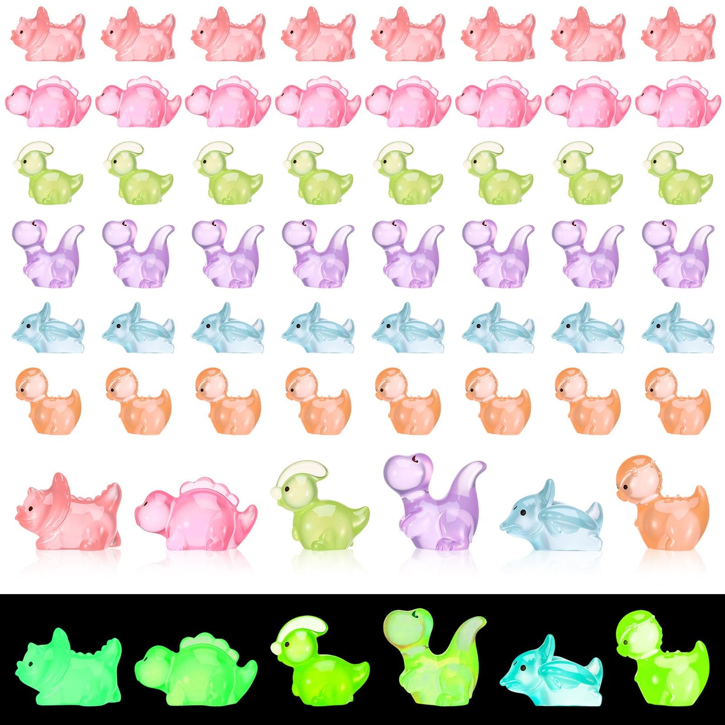 GGSTDDUP 60 Pcs Mini Resin Dinosaurs – Multicolor Luminous Glow-in-the-Dark Figurines
