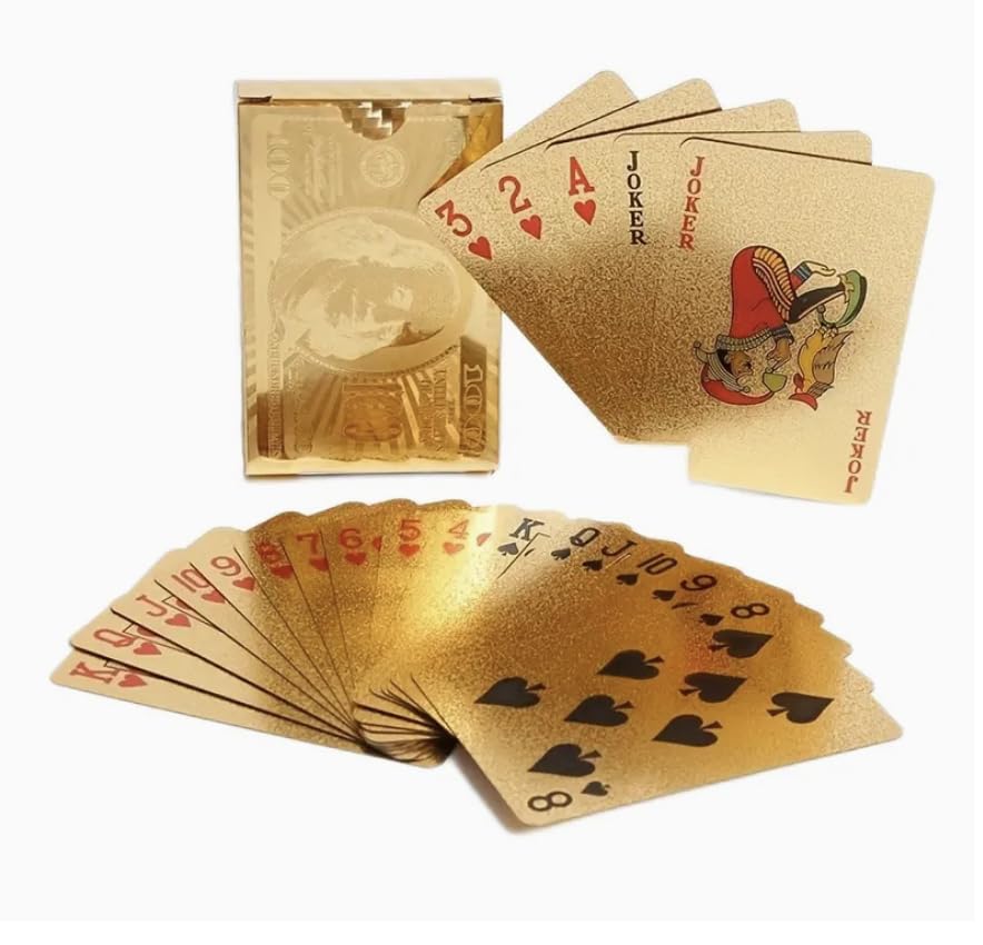 GIANT PANDA TRADING Gold Diamond Playing Cards — Waterproof PVC Deck for Poker, Magic & Parties | 100 Bill Theme