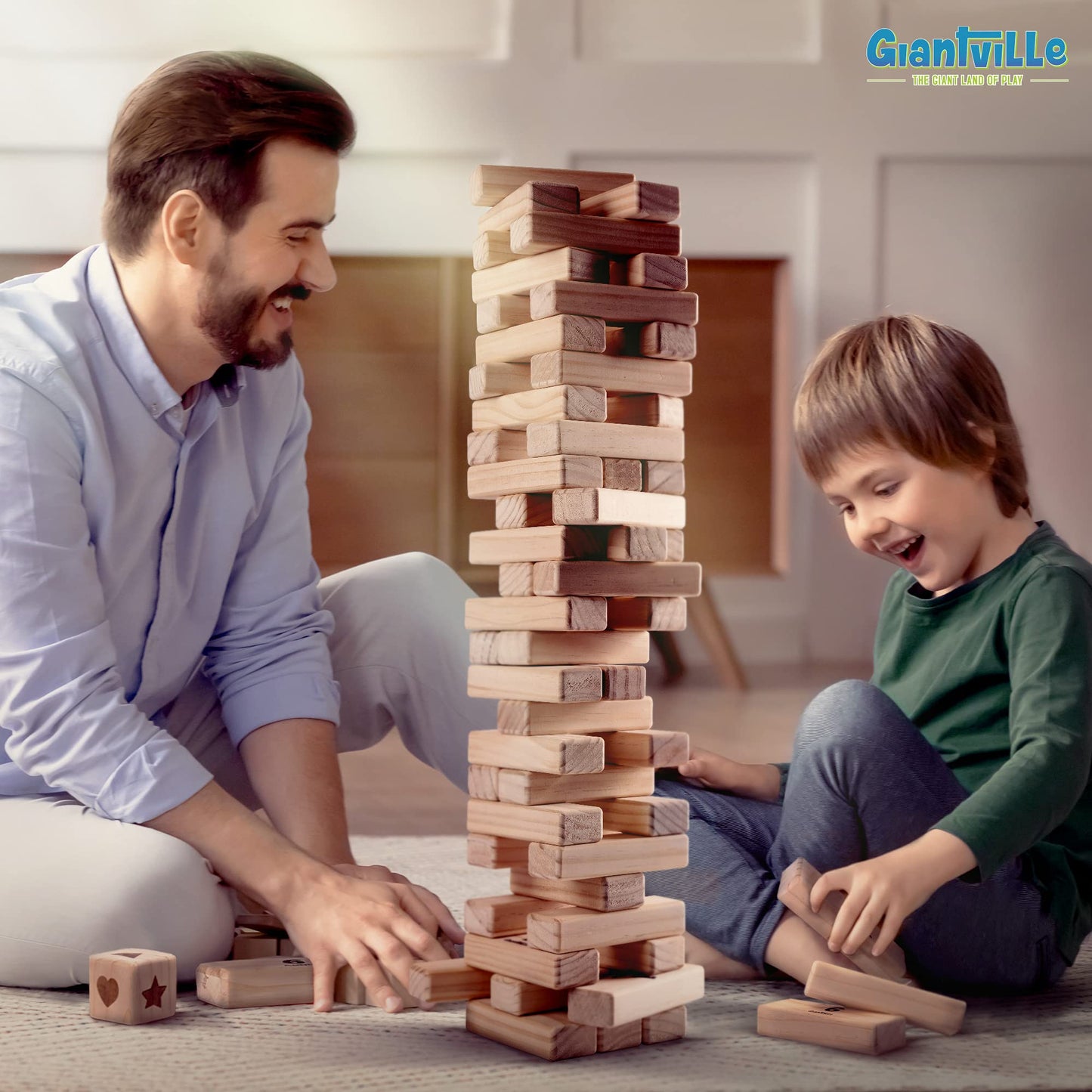 Giantville Giant Tumbling Timber Toy — Premium Pine Wood Tower Game, 54 Pieces + Dice + Carry Bag, Grows to Almost 4 Feet (2025 Version)
