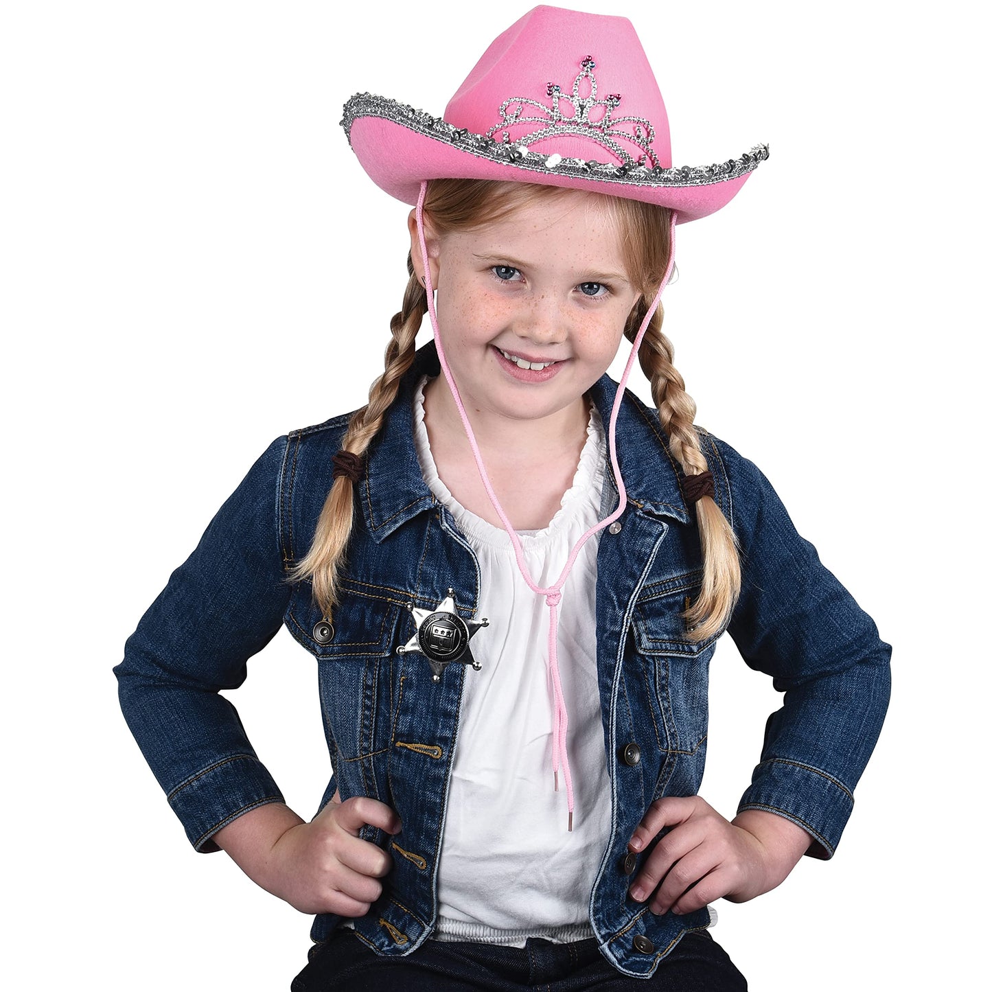 GiftExpress Pink Cowboy Hat With Tiara – Child Size Felted Wool Western Costume Accessory