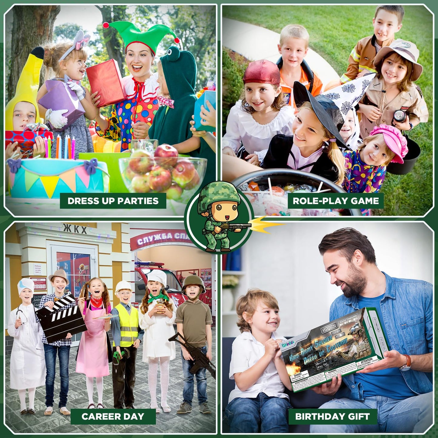GIFTINBOX Army Costume for Kids — 15-Piece Soldier Dress-Up Set (3-13)