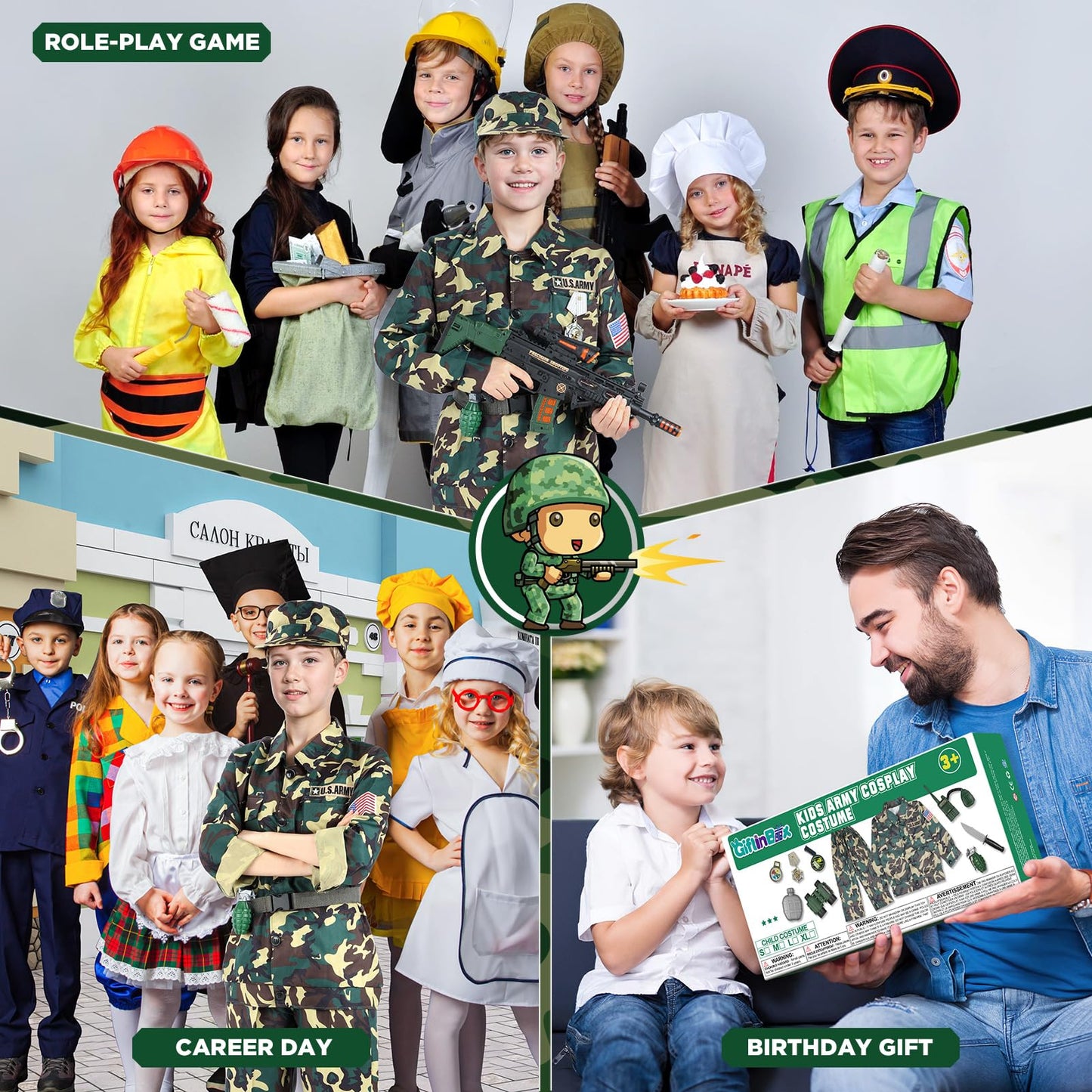 GIFTINBOX Kids Army Costume for Boys 8-10 — Dress Up with Army Toys & Sound & Light