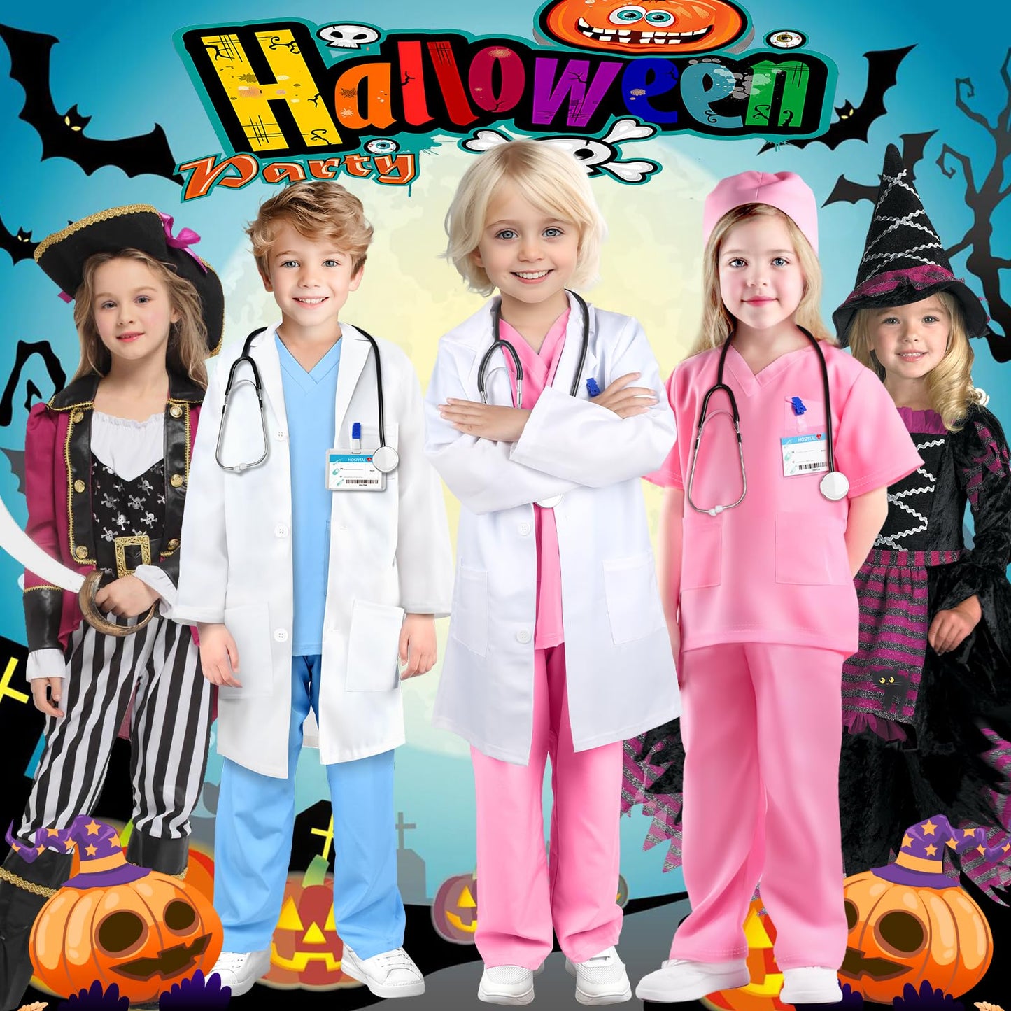 GIFTINBOX Doctor Costume for Kids with Real Stethoscope — Lab Coat & Scrubs (Ages 3-11)