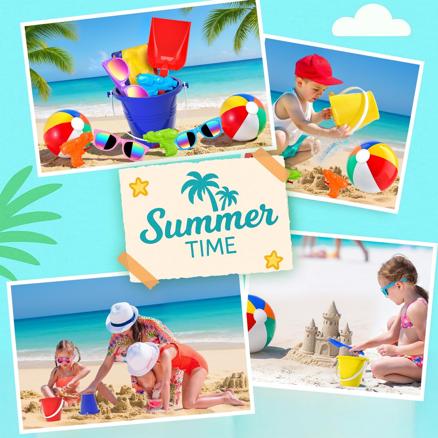 GIFTINBOX 122Pcs Pool Beach Summer Party Favors for Kids 4–8 | Beach Balls, Buckets & Accessories