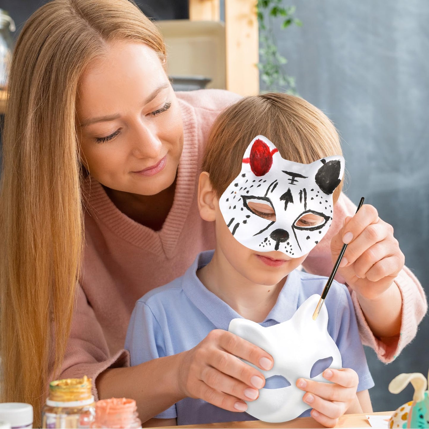 Giftota 47 Pcs DIY Therian Mask Kit – 8 Blank Cat Masks, Faux Fur & Felt for Christmas Cosplay