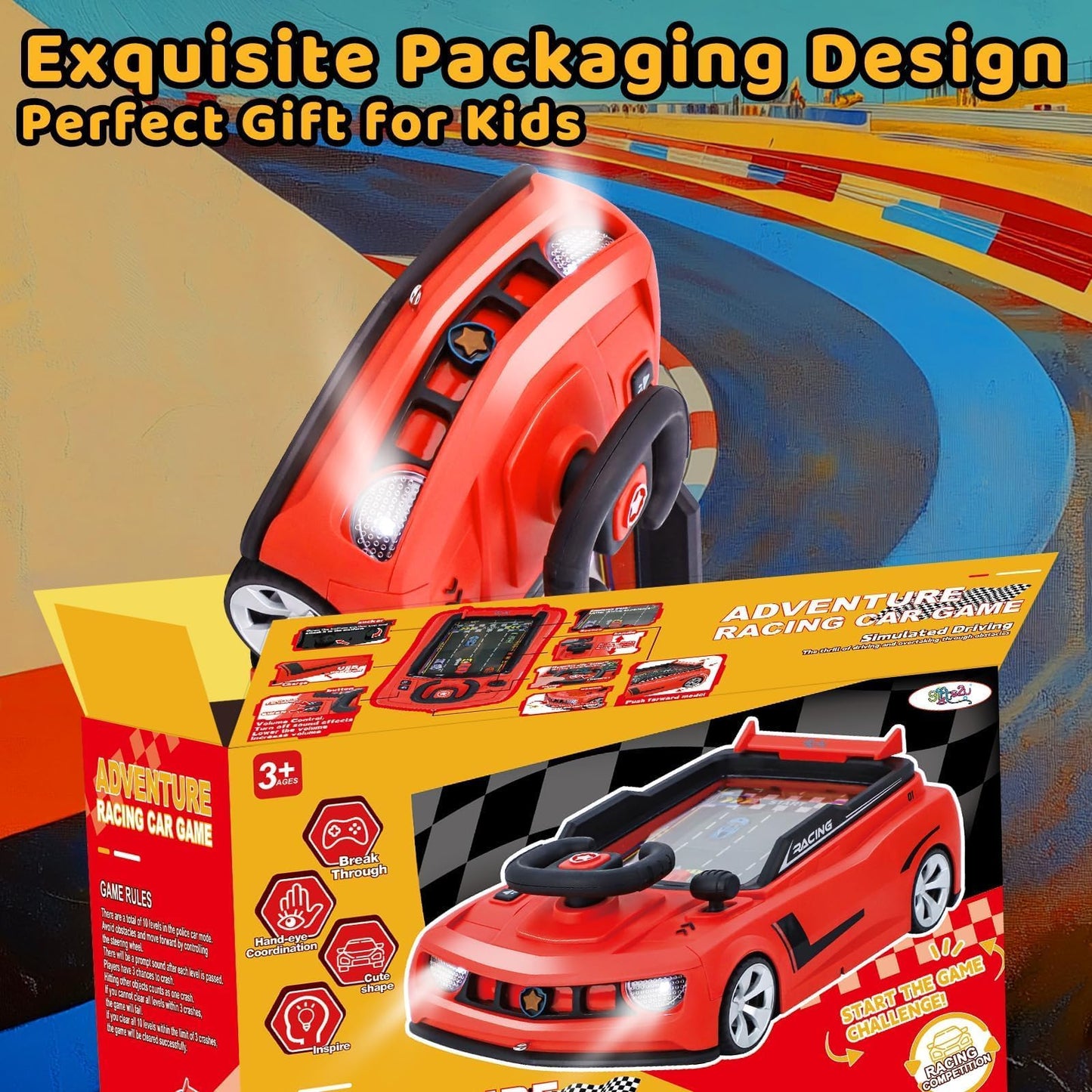 Gifts2U Musical Steering Wheel Racing Toy for Kids – Lights, Music, Red