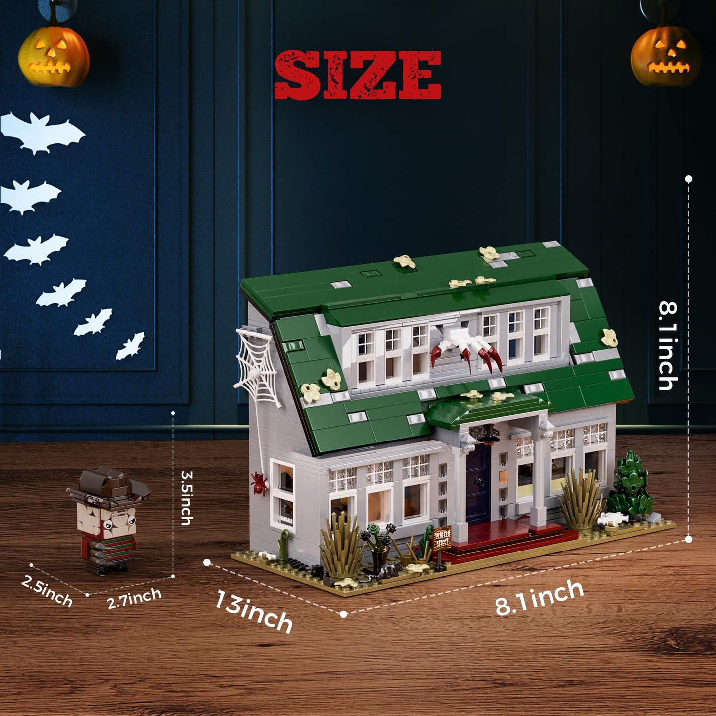 GIKCFSTBLA Halloween Nightmare Building House Set – 1099-Piece LED Haunted House & Freddy Figure