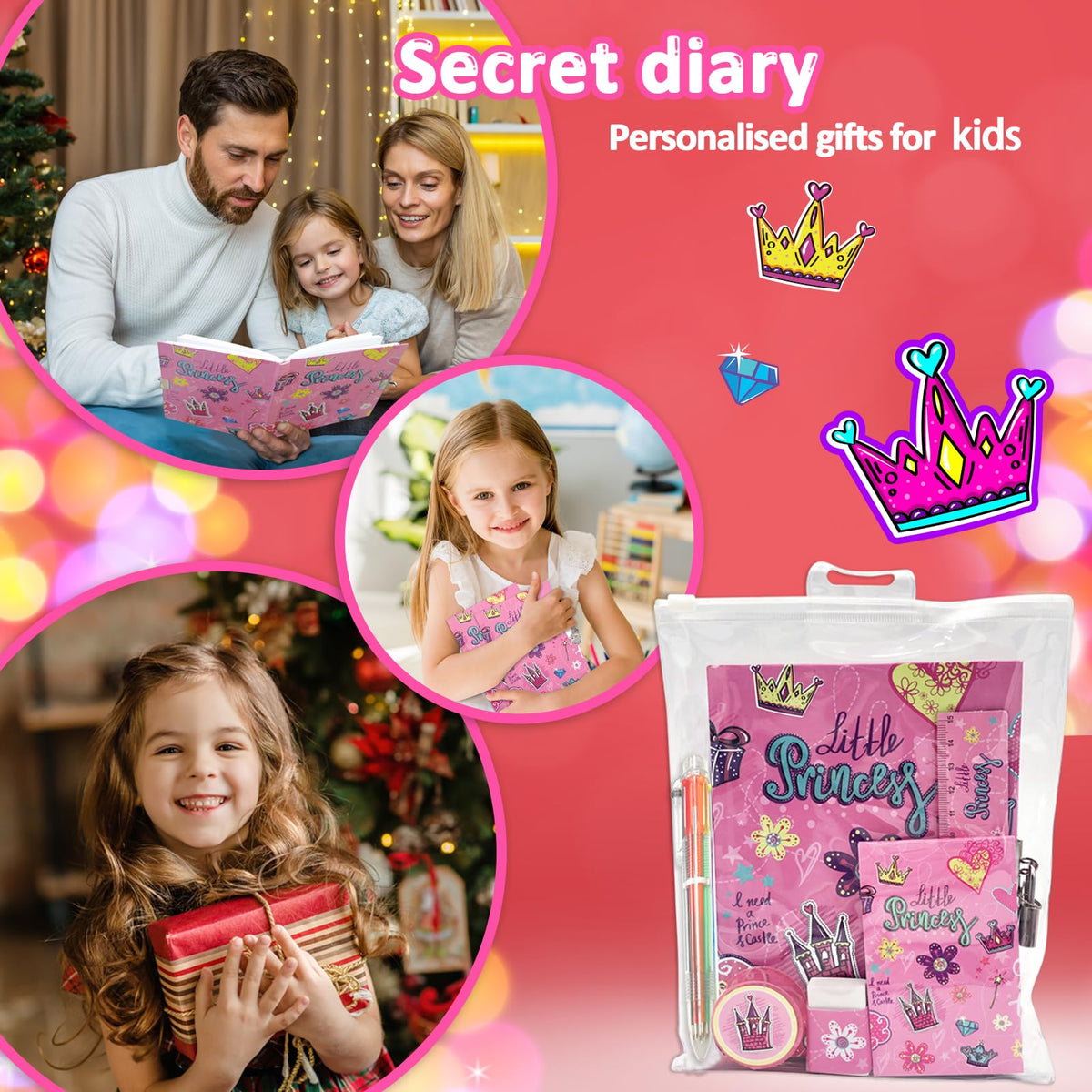 GINMLYDA Girls Diary with Lock – Princess Secret Diary Set for Girls 6-10
