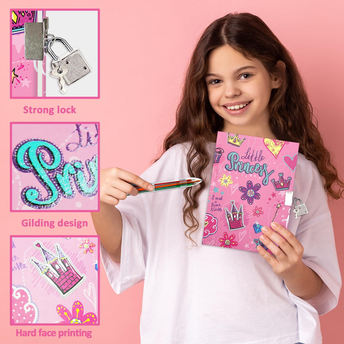GINMLYDA Girls Diary with Lock – Princess Secret Diary Set for Girls 6-10