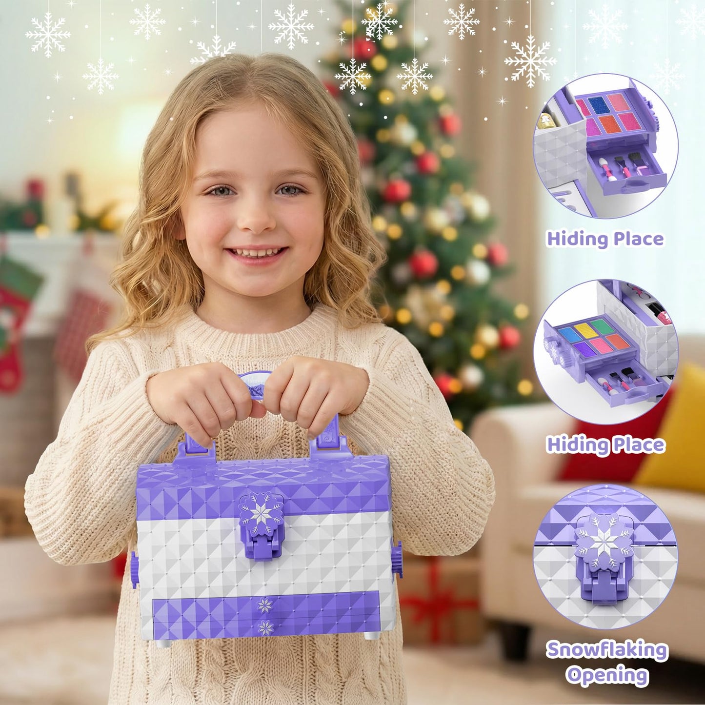 GirlsHome Kids Makeup Set – 56 Pcs Washable Real Cosmetics, Frozen Purple