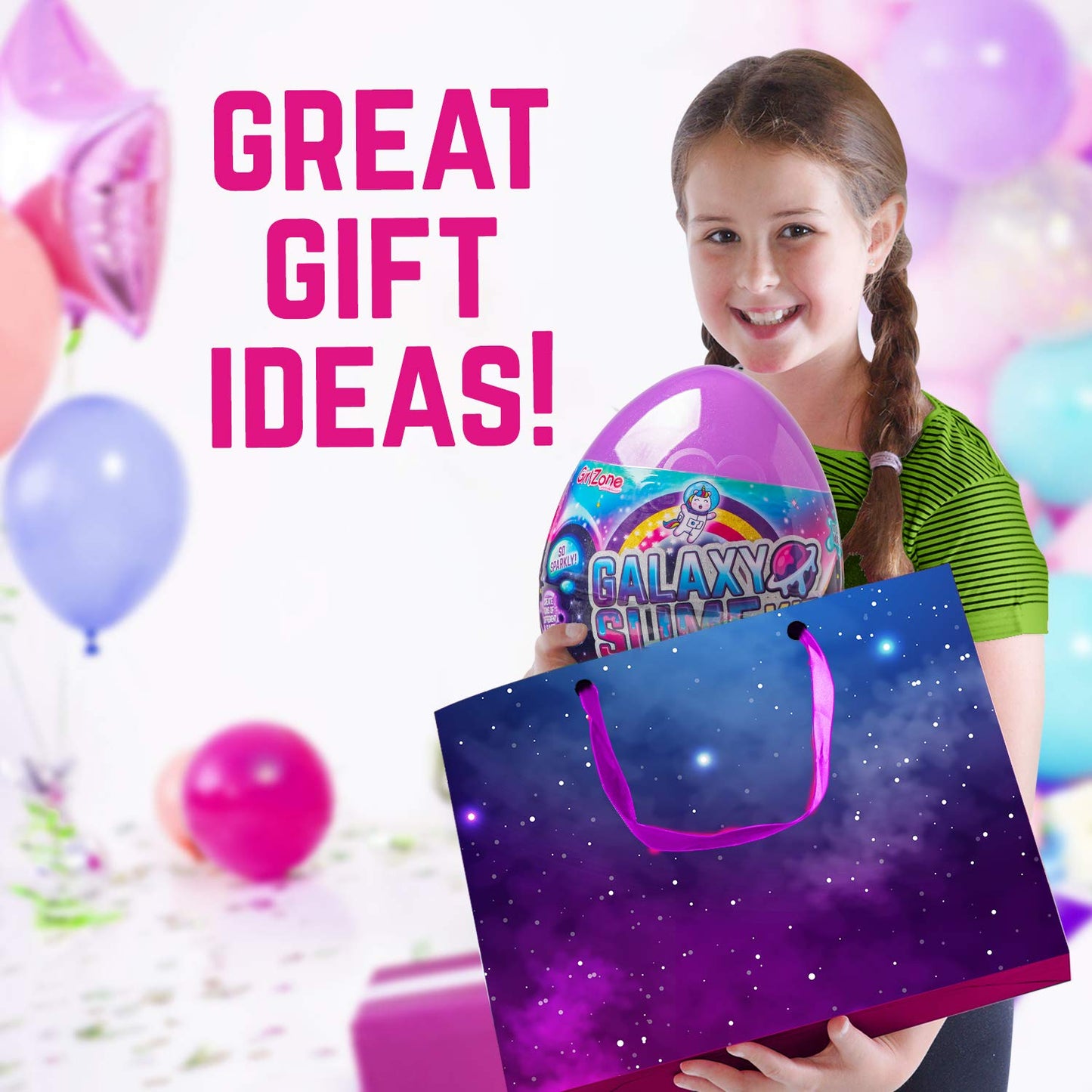 GirlZone Egg Surprise Galaxy Slime Kit — Glow-in-the-Dark Slime, 39 Pieces, for Girls 8–12