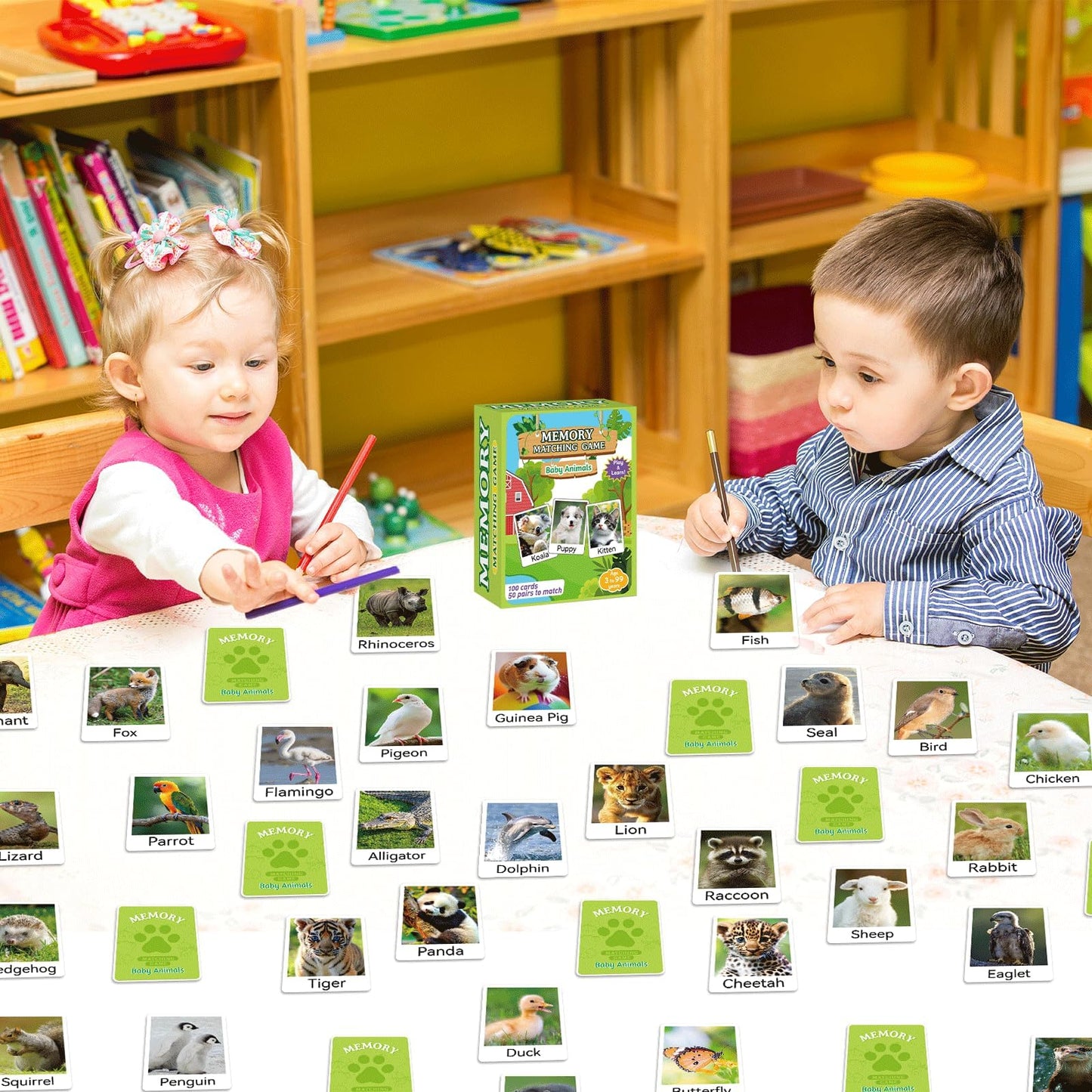 gisgfim 50 Pairs Baby Animal Memory Matching Game – Educational Card Set for Kids & Family