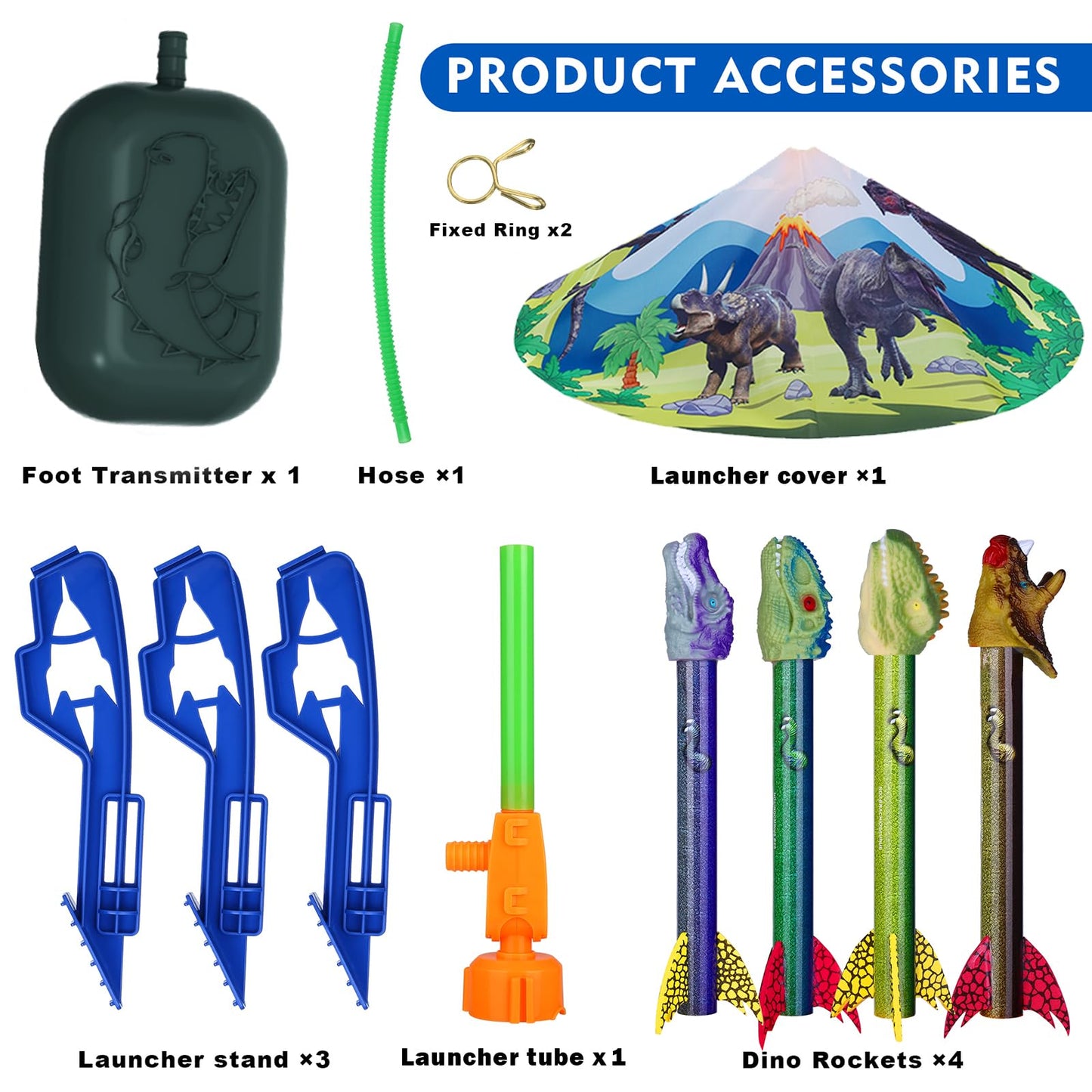 Gizzjoy Dinosaur Rocket Launcher – Outdoor Toy for Kids, 100 Ft Flight, 4 Rockets