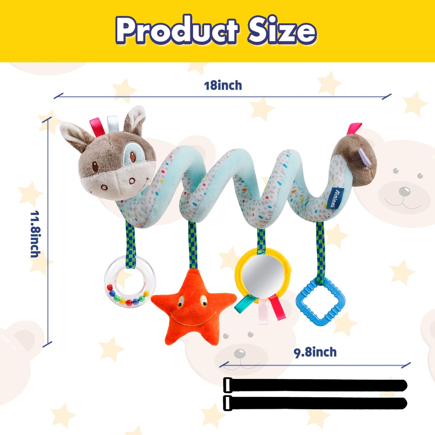 GKDOMS Baby Car Seat Toys – Spiral Donkey Plush Activity Toy for 0-12 Months
