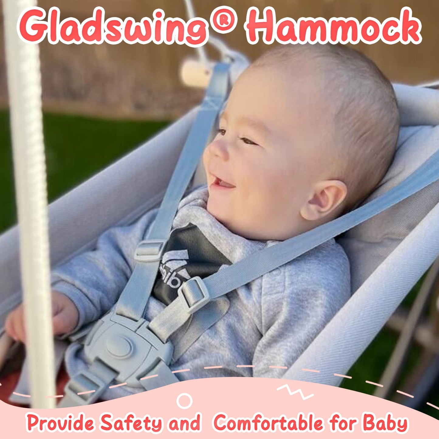Gladswing Baby Swing Indoor & Outdoor – Canvas Hammock Swing with 3 Modes, 5-Point Harness, Gray & White