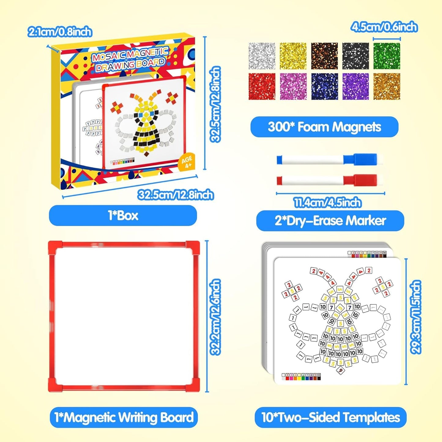 GLEEHAPY Learning Mosaic Magnetic Puzzle – 330 Foam Tiles, 20 Designs, STEM & Montessori Toy for Kids 4-12