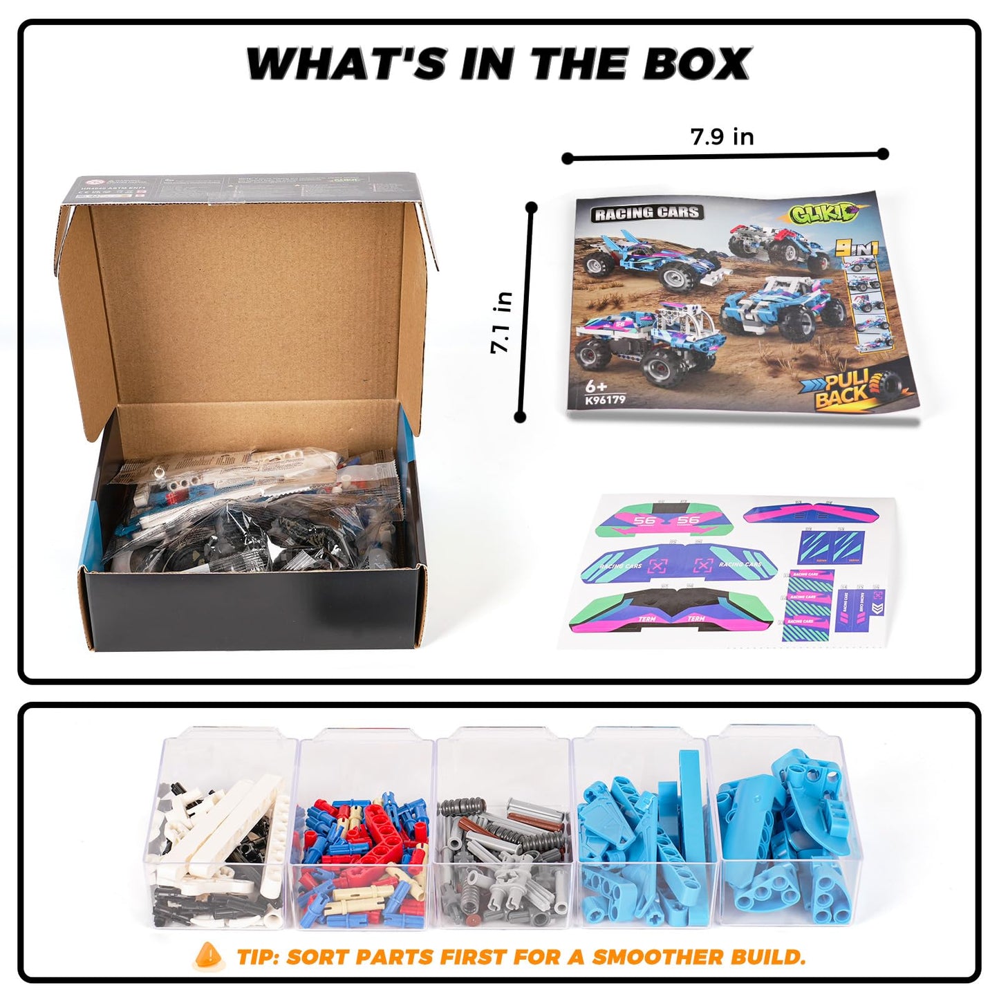 Glikid Technic 9-in-1 Pull-Back Car Building Set – Off-Road STEM Toy for Kids 8+