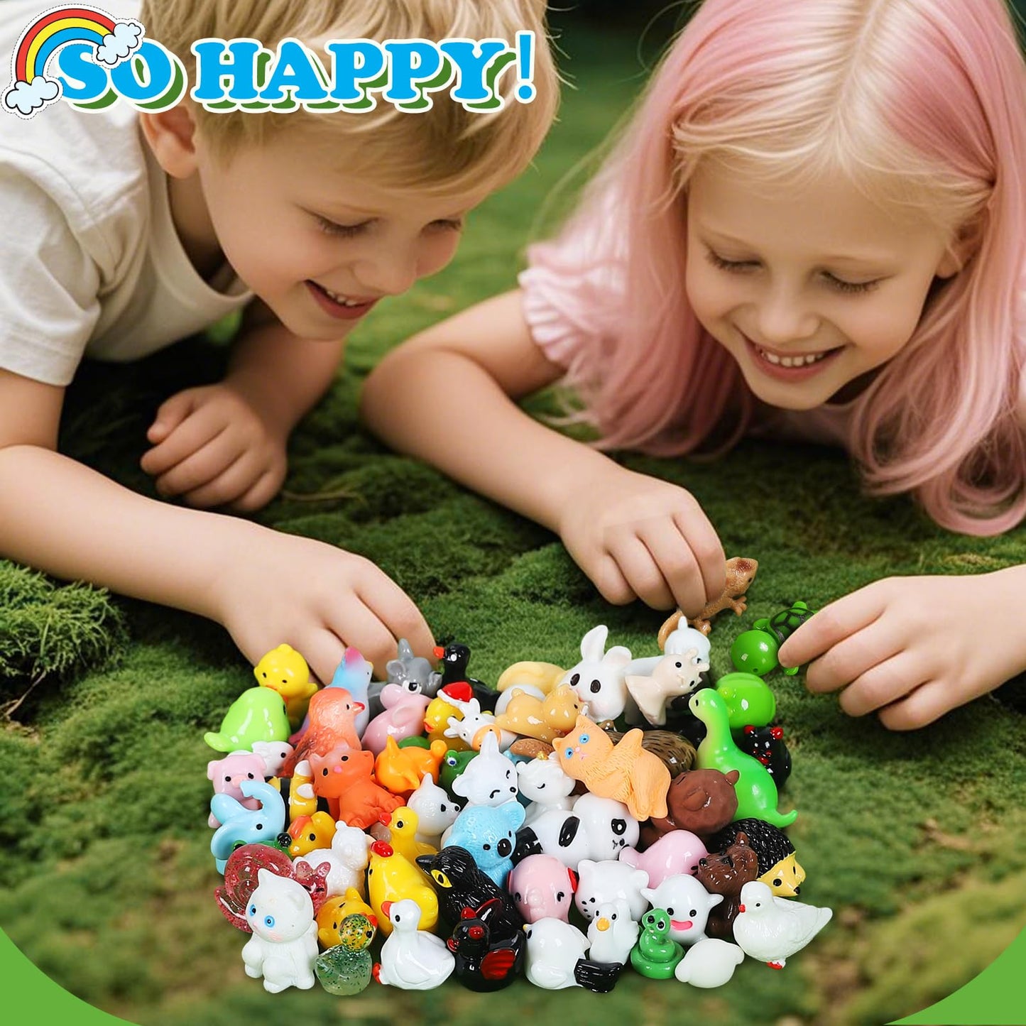 GliSun 60 Pcs Mini Resin Animals — 60 Styles Tiny Figurines for Dollhouse, Fairy Garden & Slime Charms