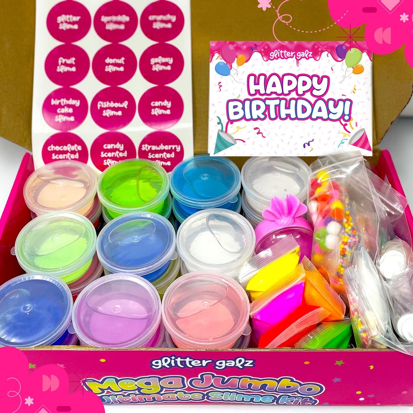Glitter Galz 75 PCS Ultimate Slime Kit – Jumbo 36-Color Premade Slime with 39 DIY Add-ins, Glow-in-the-Dark & Butter Slime