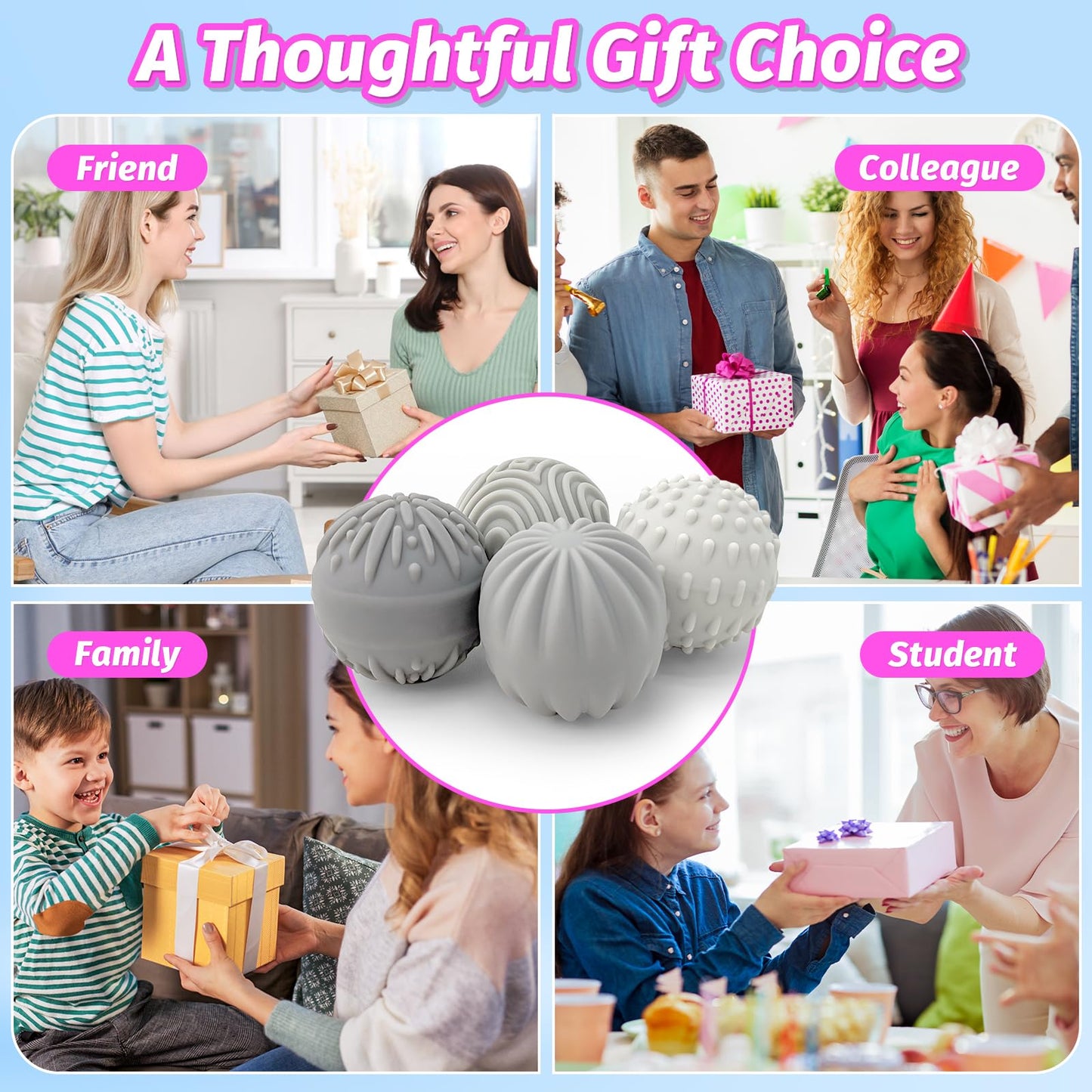 GLMZZ Weighted Magnetic Fidget Balls – 4 Silicone Stress Relief Balls with Case