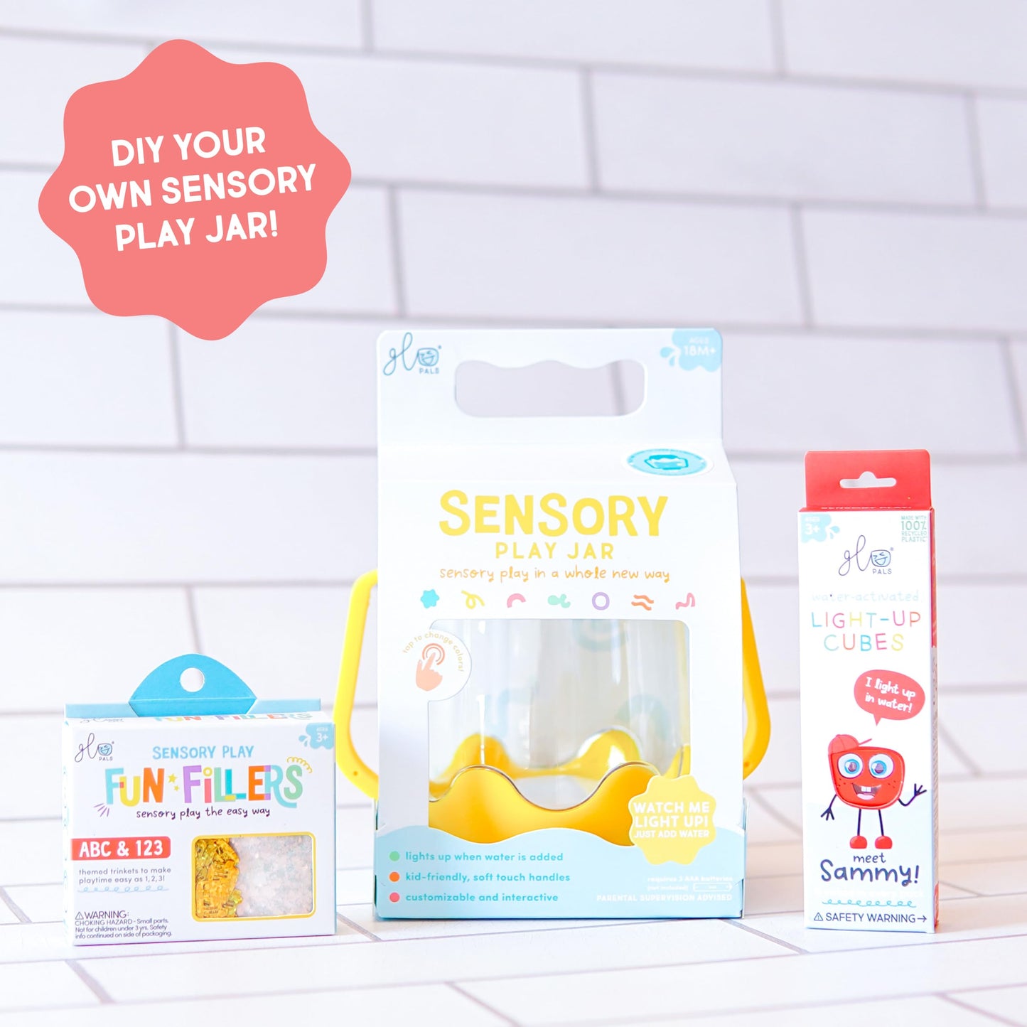 Glo Pals Play Pack Bundle: Light-Up Cubes, Sensory Jar & Fun Fillers