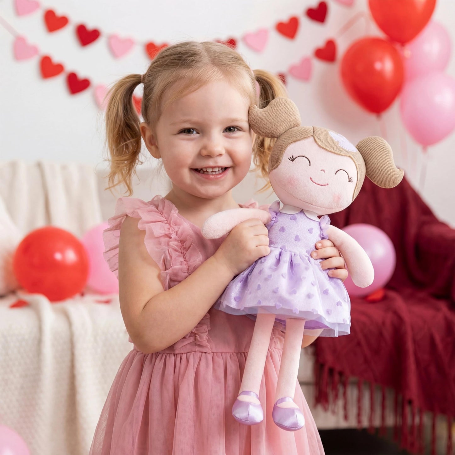 Gloveleya 16-Inch Baby Doll Plush — Purple Heart Valentine Gift