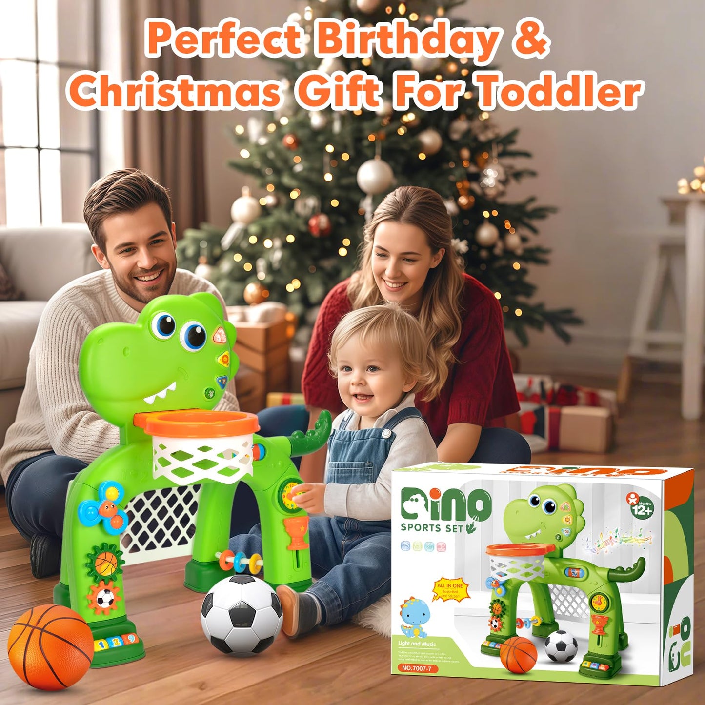 GMAOPHY Toddler Basketball Hoop & Soccer Goal – Interactive Dinosaur Toy