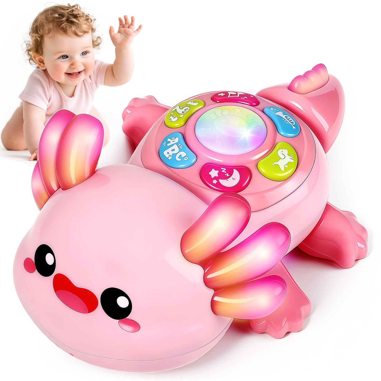 GMAOPHY Baby Axolotl Toy | Tummy Time Crawling, Light & Music for 6-12 Months