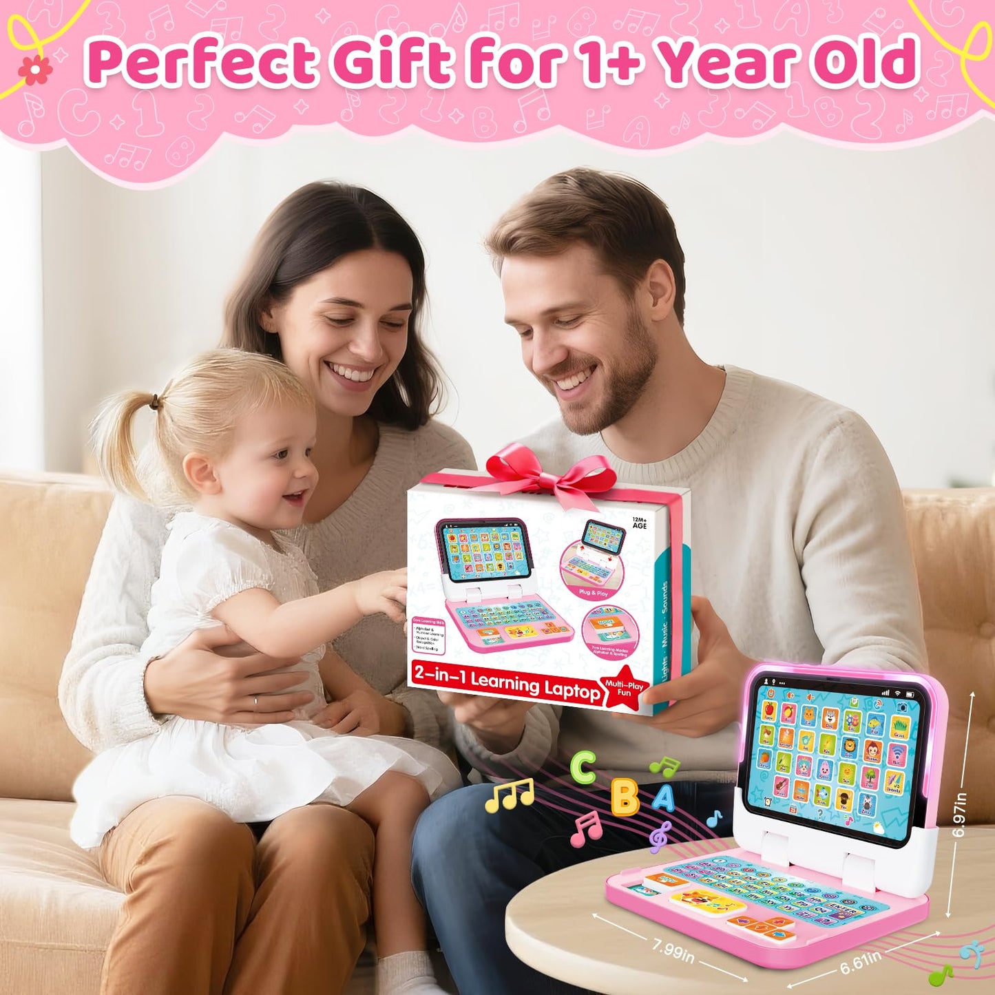 GMAOPHY Learning Laptop for Toddlers 1-3 | 2-in-1 Educational Toy with Music, Lights, 120+ Themes