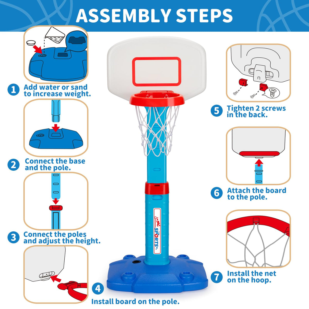 GMAOPHY Toddler Basketball Hoop – Adjustable Indoor/Outdoor Mini Hoop with 3 Soft Balls (Ages 1-3)