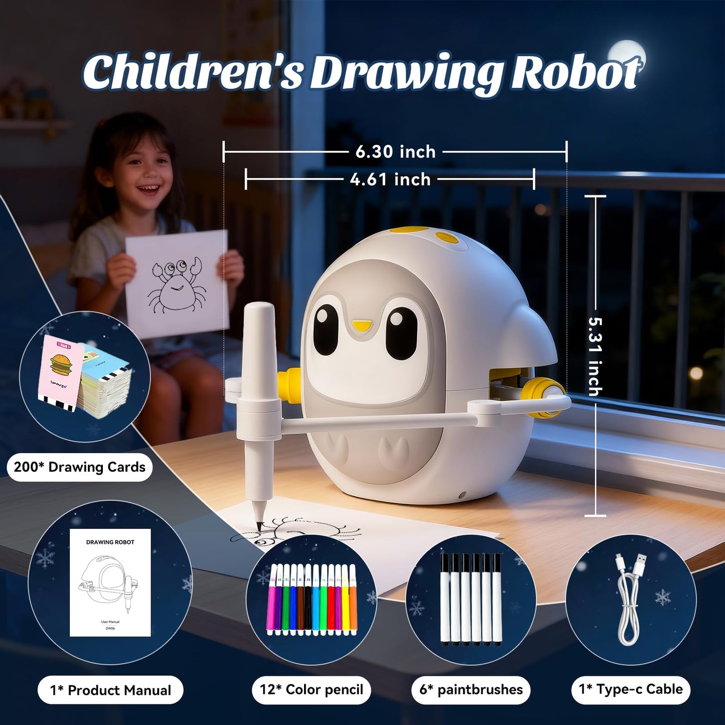 GMYGBY Drawing Robot for Kids – Montessori Learning with 200 Cards